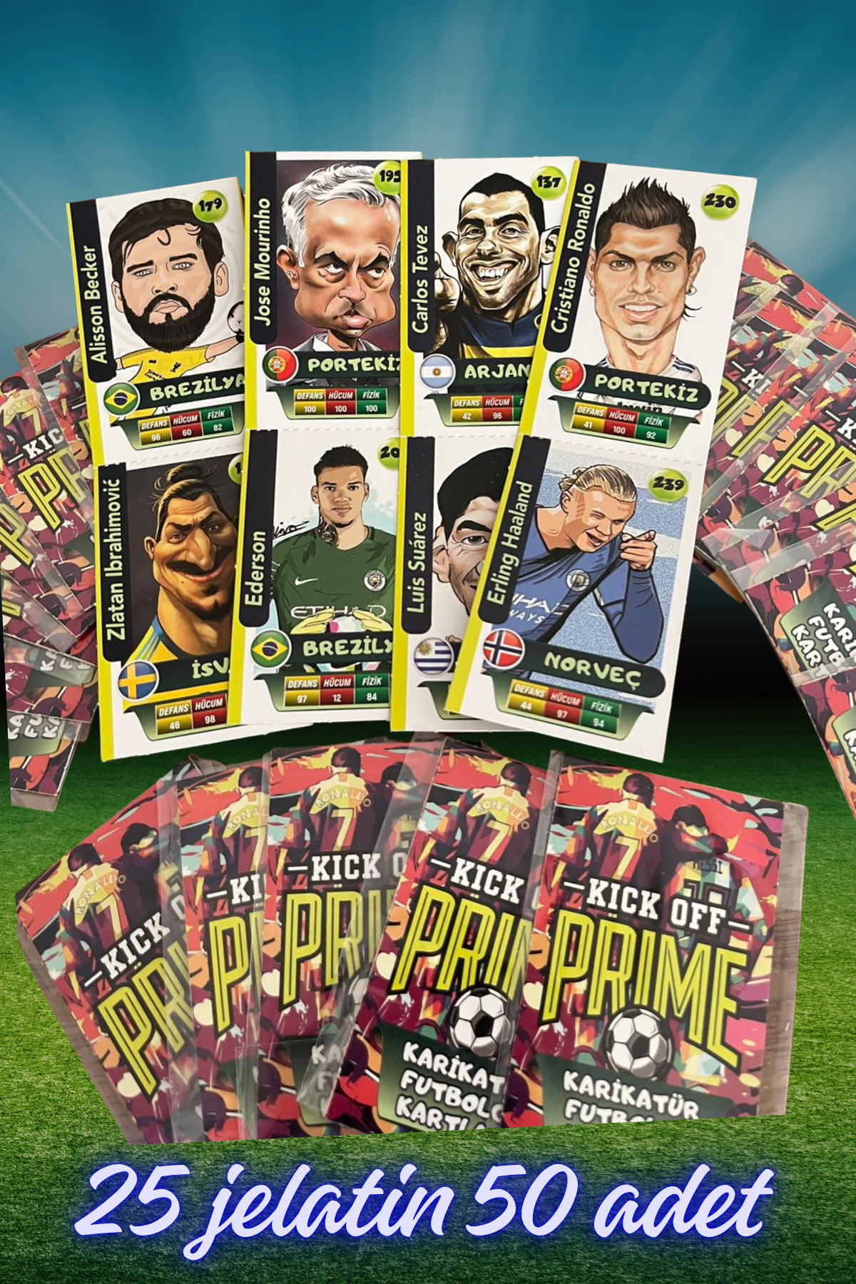 wildpanda Kick Off Prime Karikatür Futbolcu Kartları 25 jelatin 50