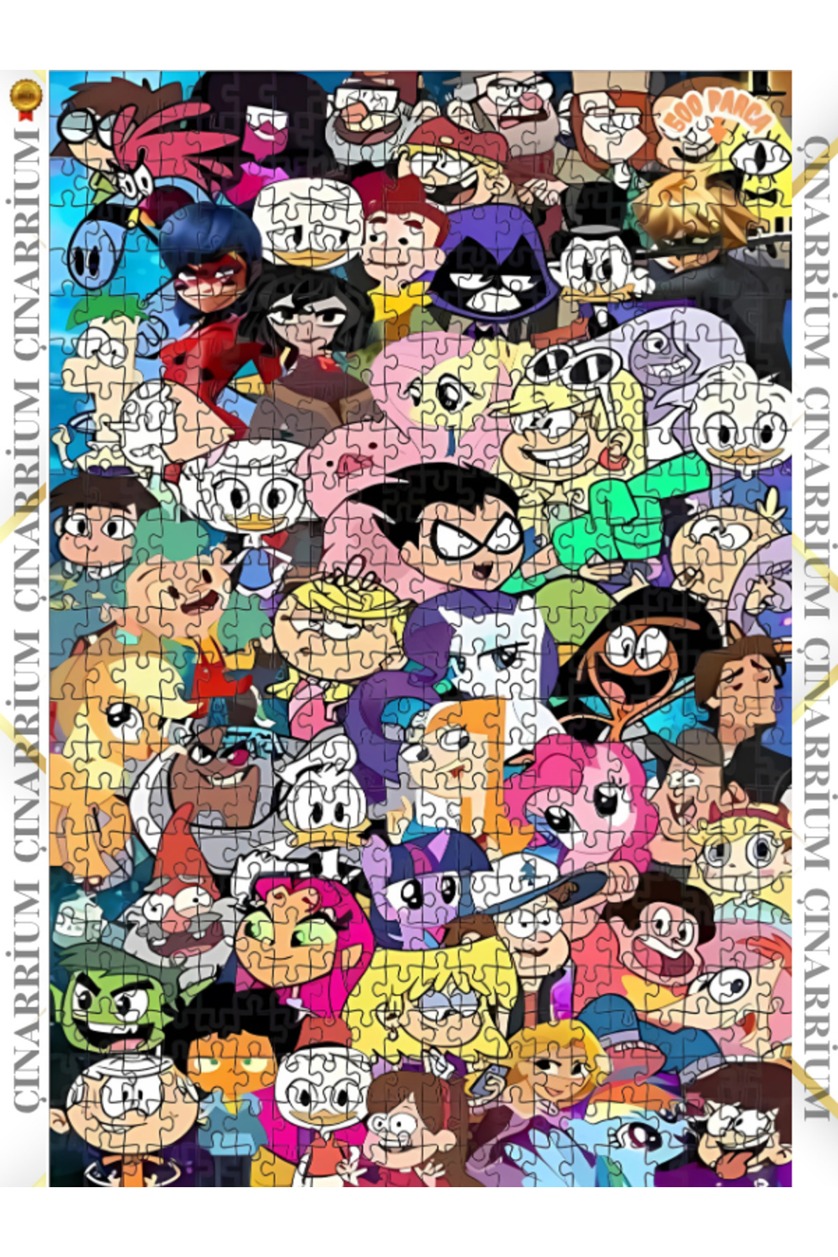 pınaxar Çizgi Film Cümbüşü Dekoratif Çift Katlı Çerçeveli Asılabilir Ahşap Puzzle 500 PARÇA 50X30