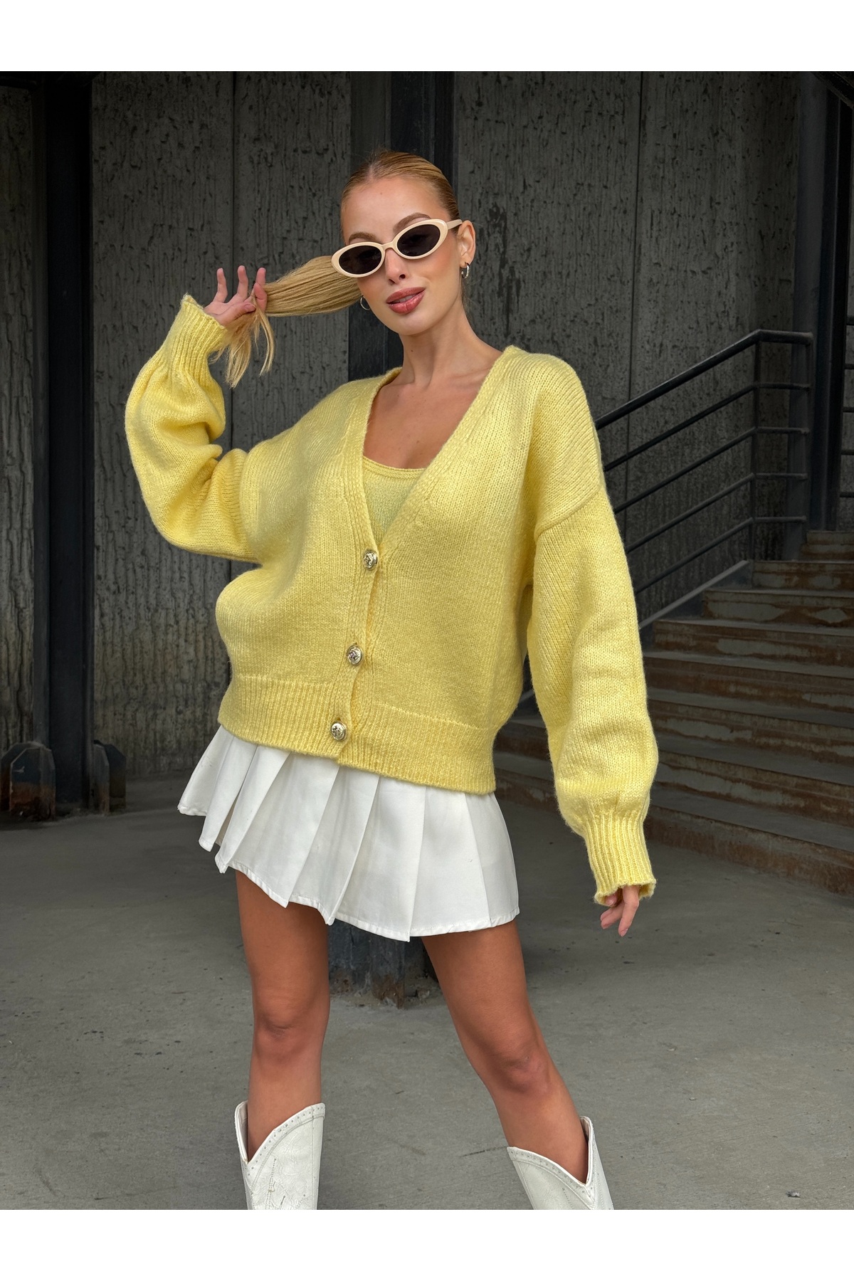 B2K FASHION  Sarı Atlet-Hırka İkili Triko Takım - Görsel 3