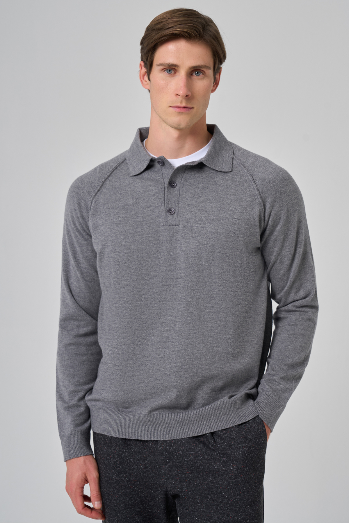 Morven  Erkek Gri Trend Core Spun Polo Yaka Dynamic Fit Rahat Kesim Triko