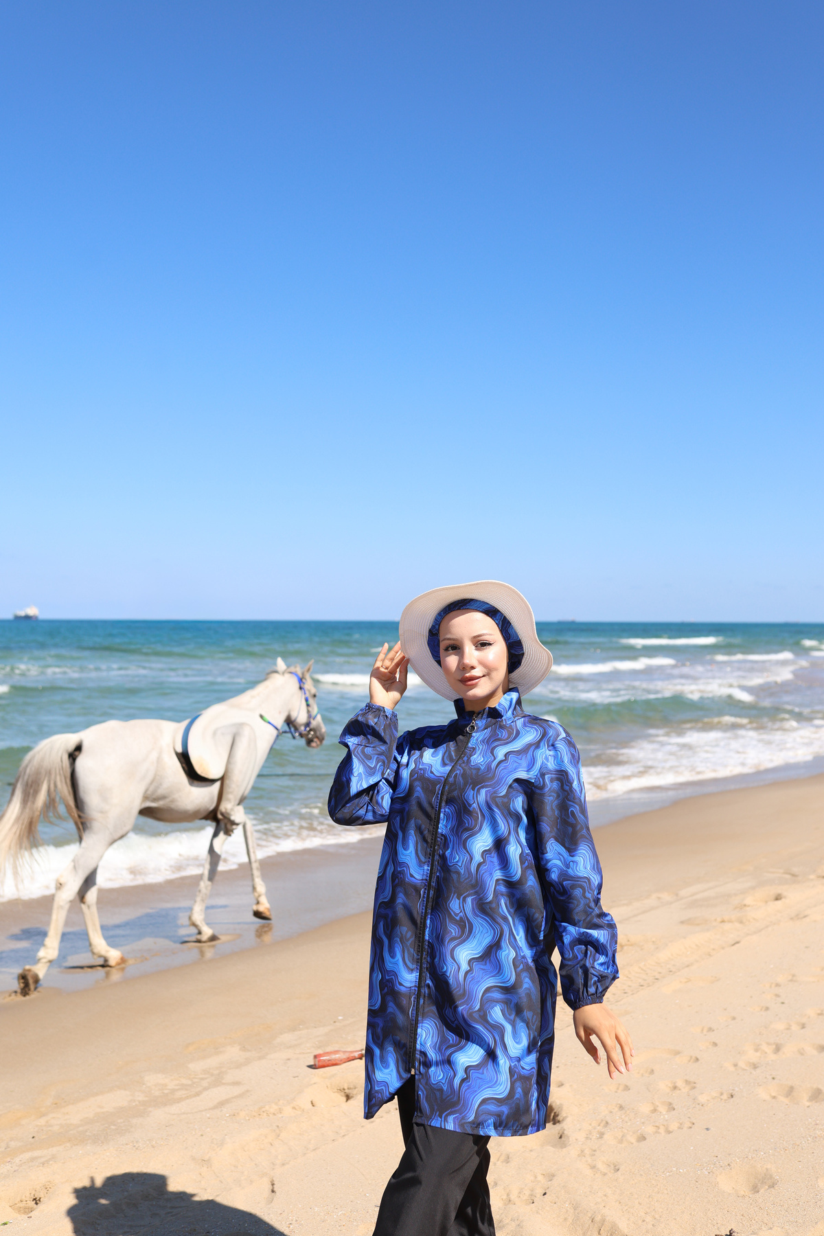 Hijab Patterned Flat Swimsuit 3pcs Set