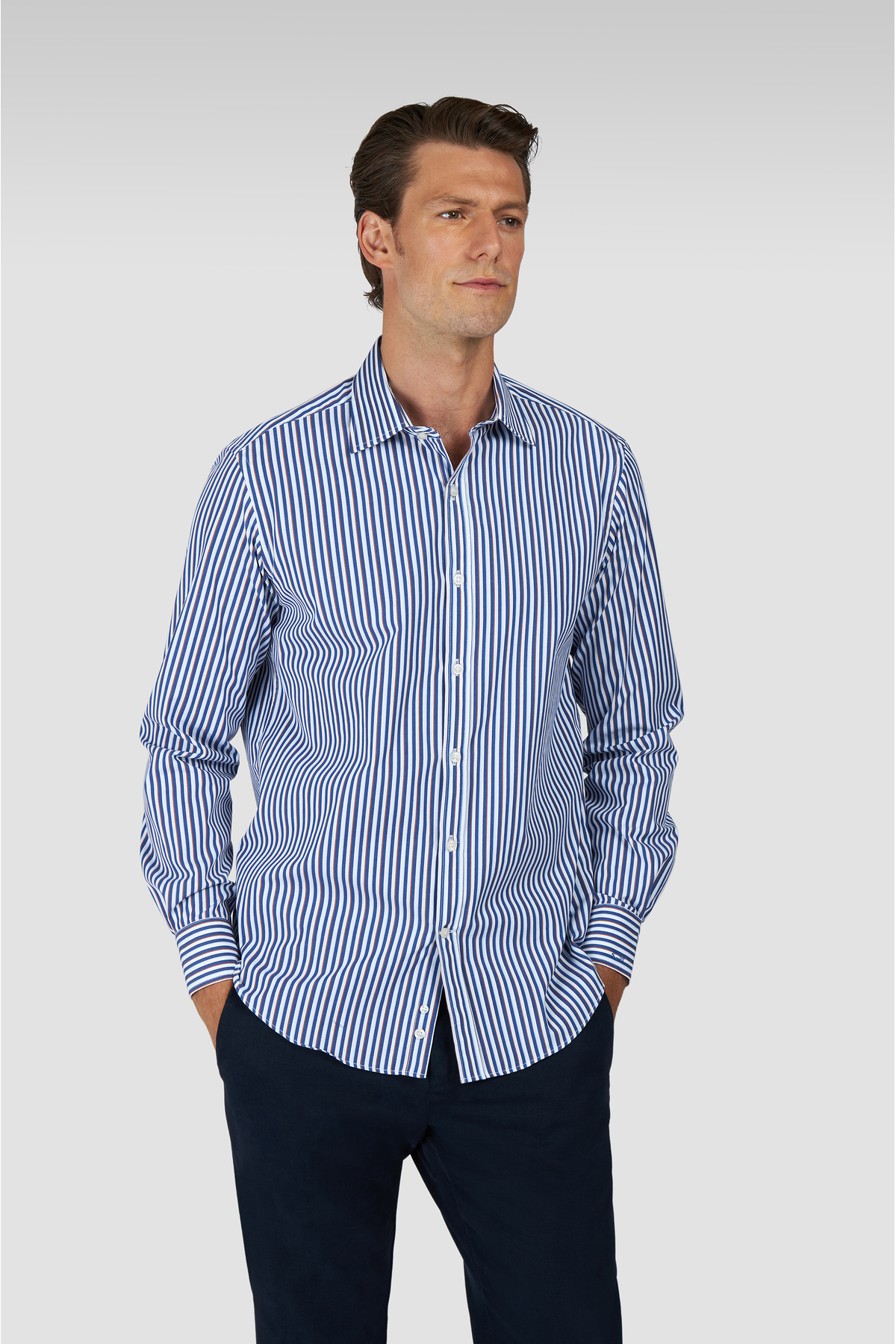 پال اند شارک پیراهن مردانه آستین بلند راه راه نخی سایز معمولی، رنگ‌های متنوع، کد ۱۵۳۱۳۰۵۳CF-V14