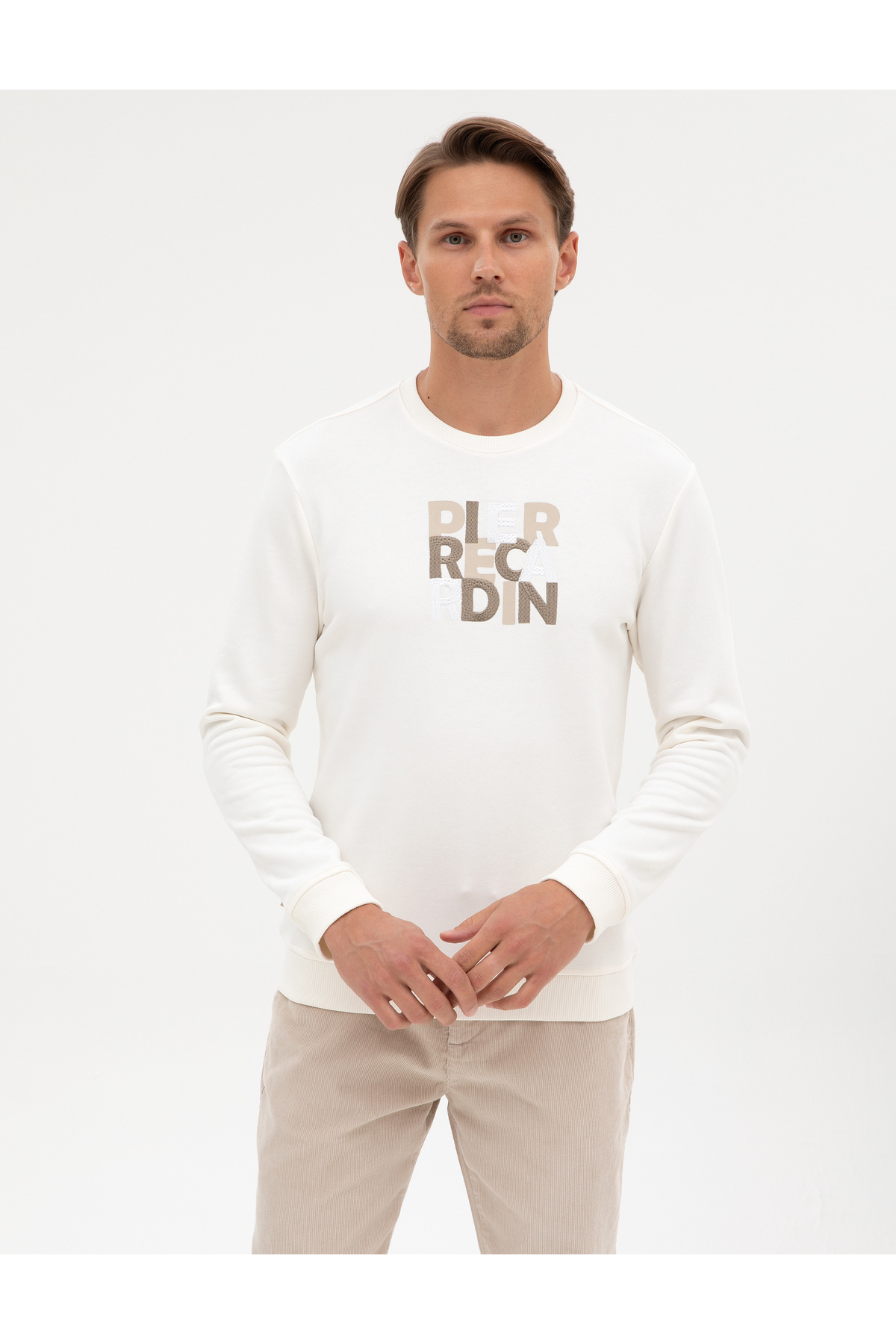 پیر کاردین سویشرت Ecru Regular Fit 50316087-VR019