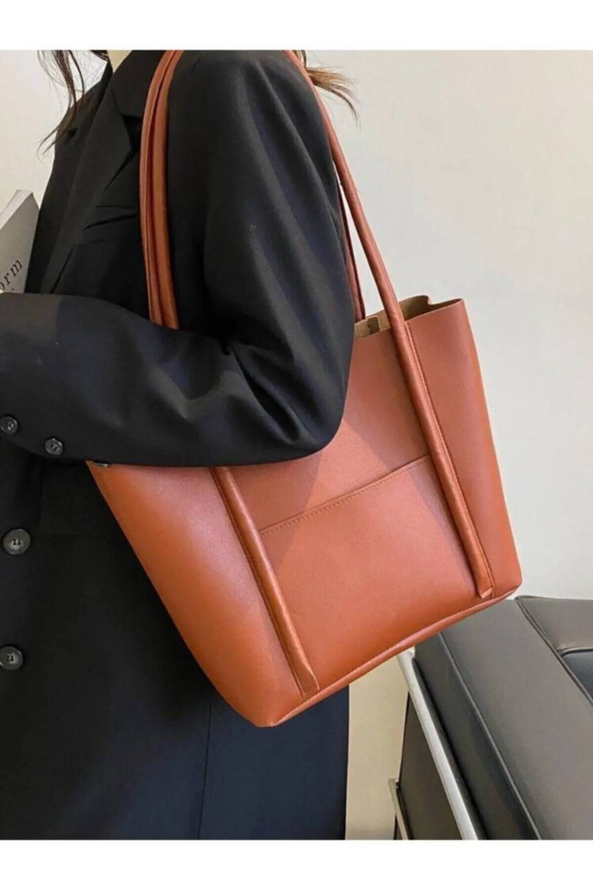 Kahverengi İtalya Model Kadın Makyaj Çanta Hediyeli Omuz Ve Kol Çantası görünüm 2