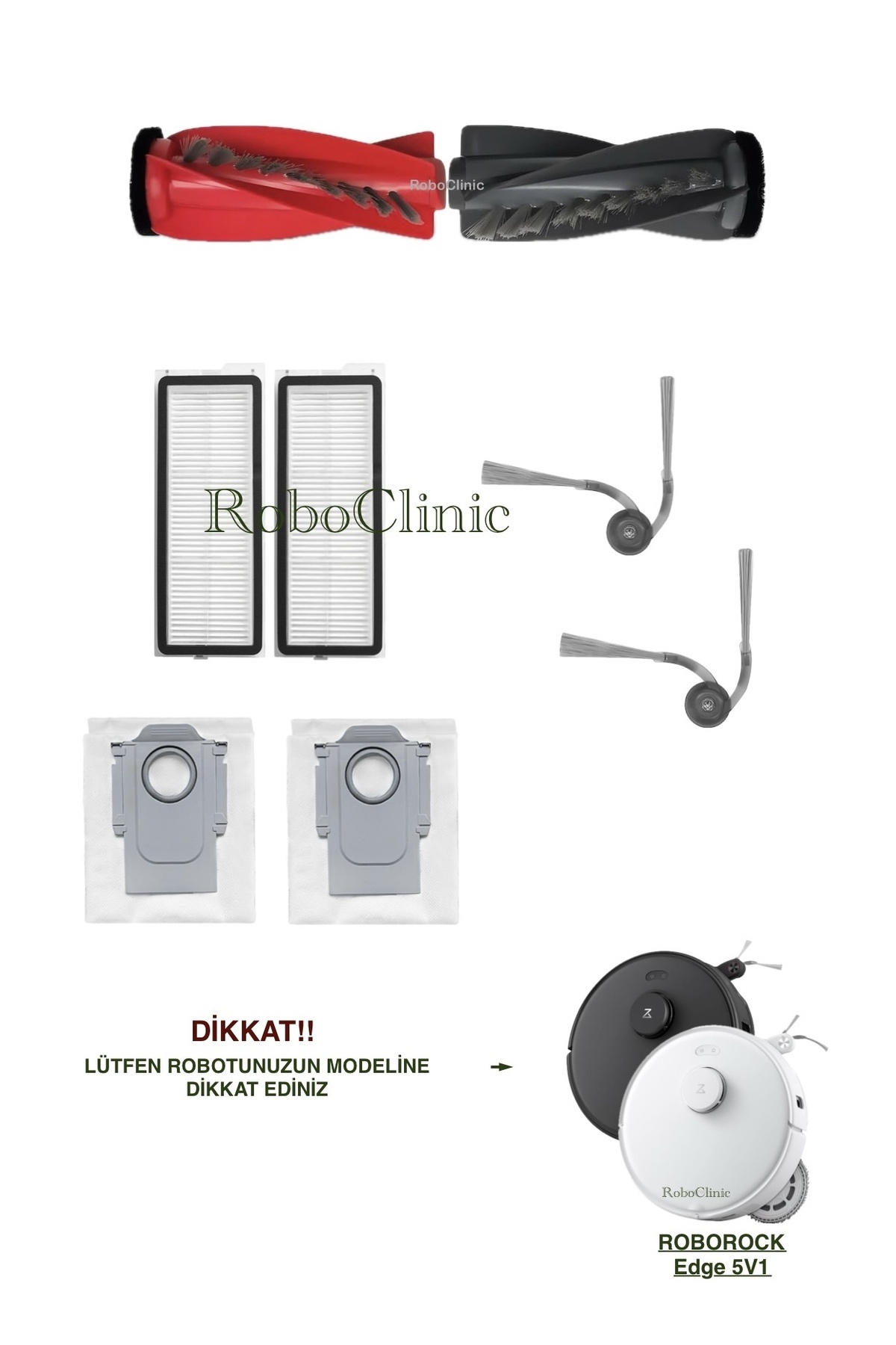Roborock Qrevo Edge 5V1 Robot Vacuum Cleaner Compatible Replacement Dust Bag, Brush, Hepa Filter-8 Pieces