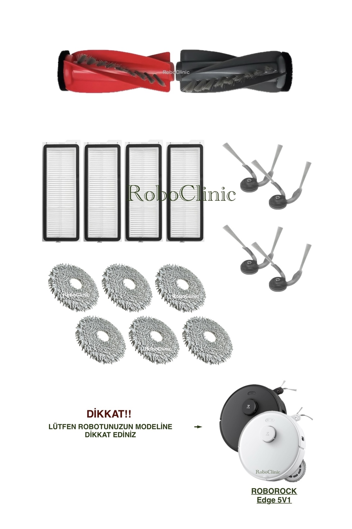 Roborock QRevo Edge 5V1 Robot Vacuum Cleaner Compatible Replacement Brush, Hepa Filter, Mop Set-16 Pieces