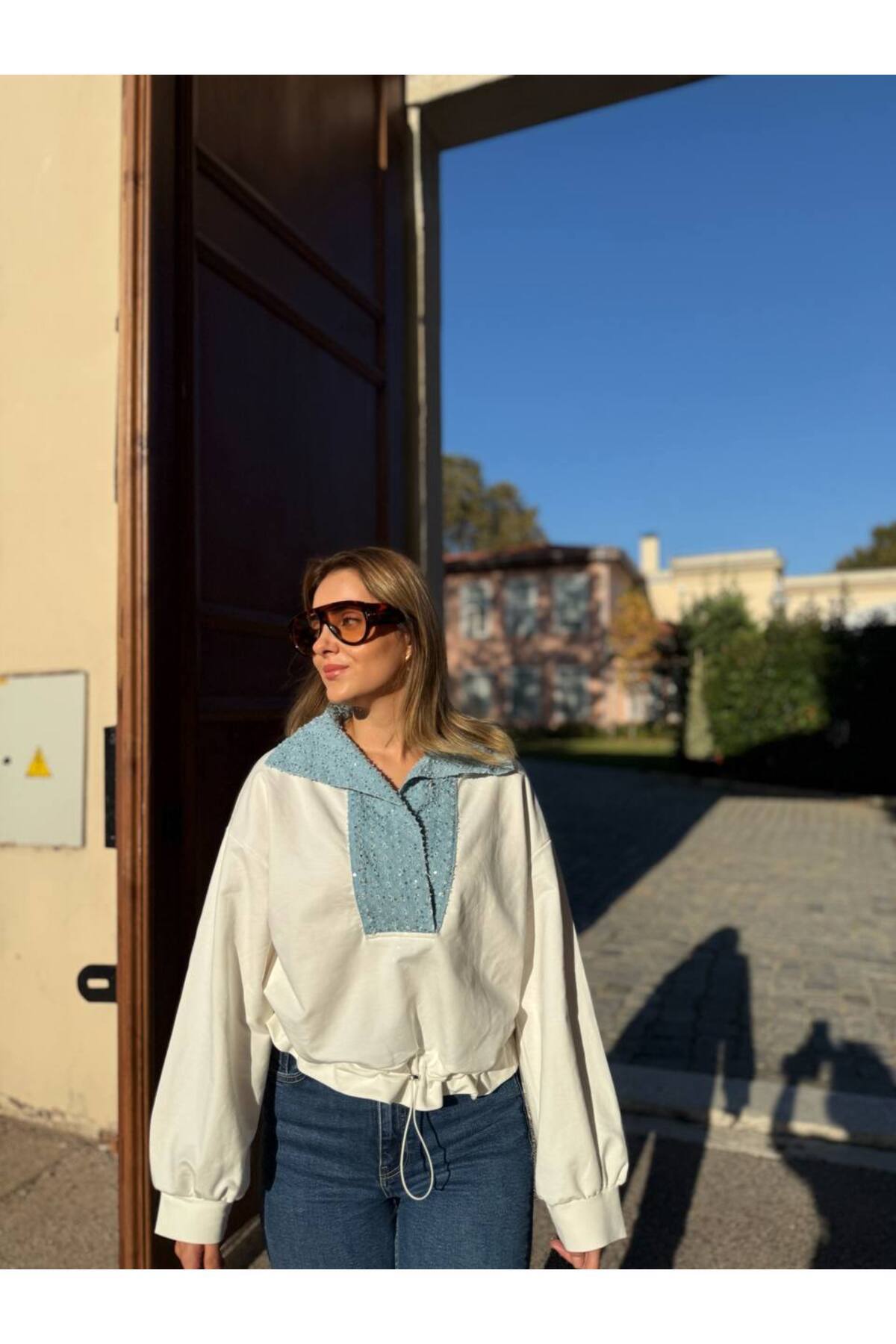 mysimy EKRU KOT GARNİLİ SWEATSHİRT