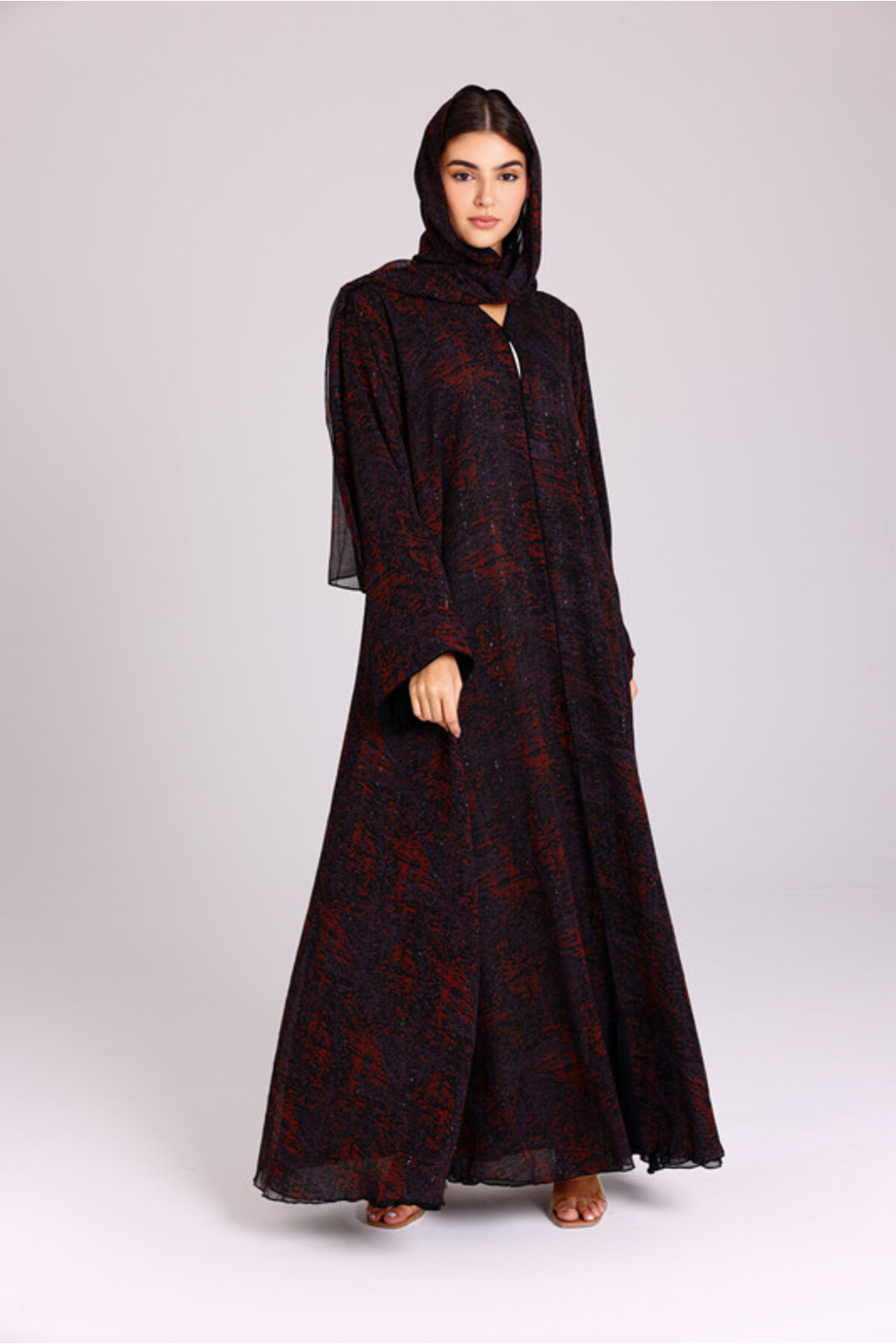 IKKXA Modern Blotch Prints Maxi Purple Abaya