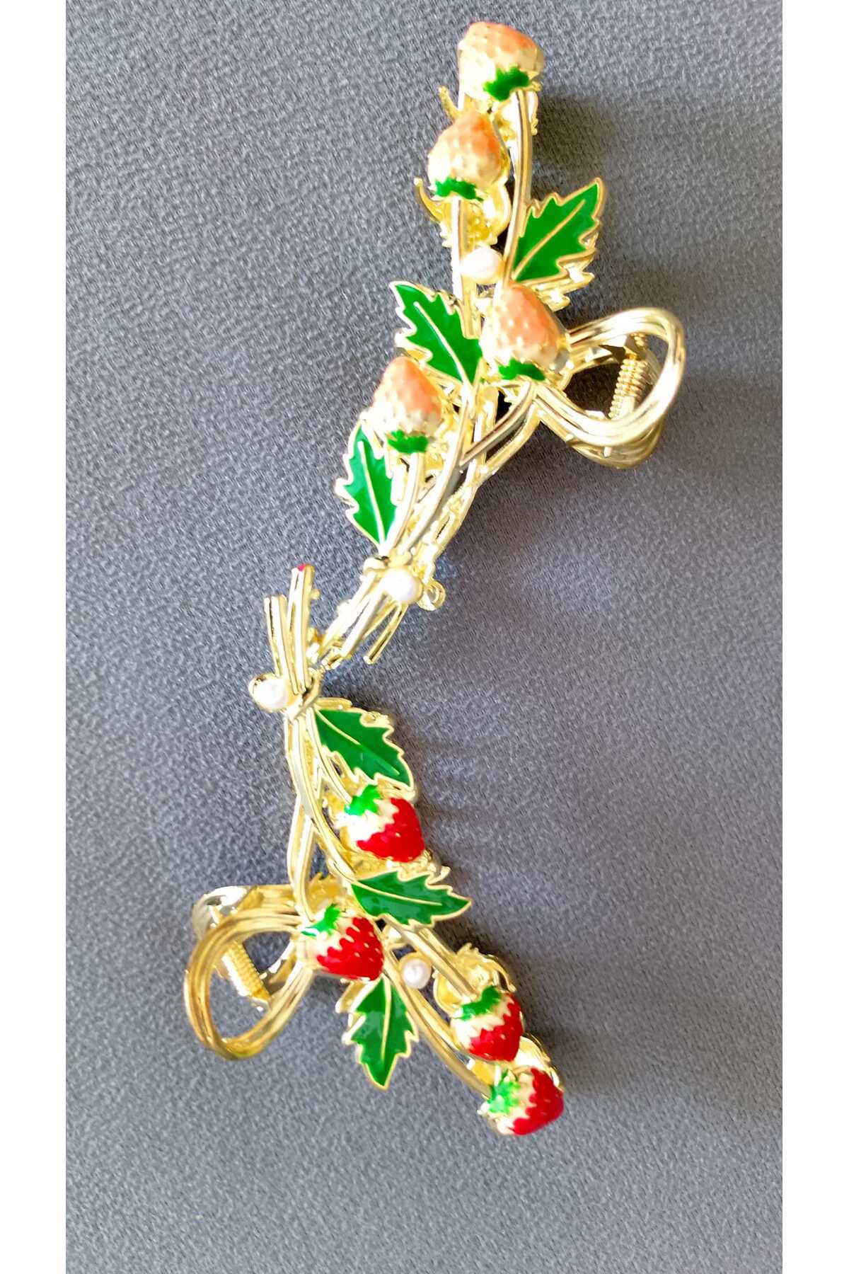 ŞEHRAZAT HANDMADE TASARIM BÜYÜK BOY ÇİLEK FİGÜRLÜ METAL MANDAL SAÇ TOKASI görsel 5