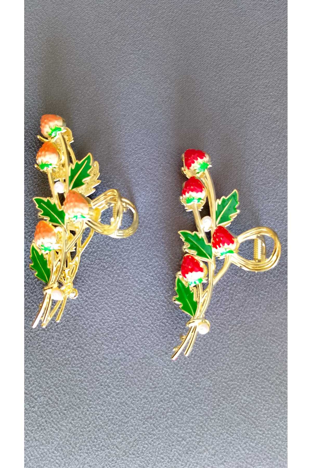 ŞEHRAZAT HANDMADE TASARIM BÜYÜK BOY ÇİLEK FİGÜRLÜ METAL MANDAL SAÇ TOKASI görsel 3