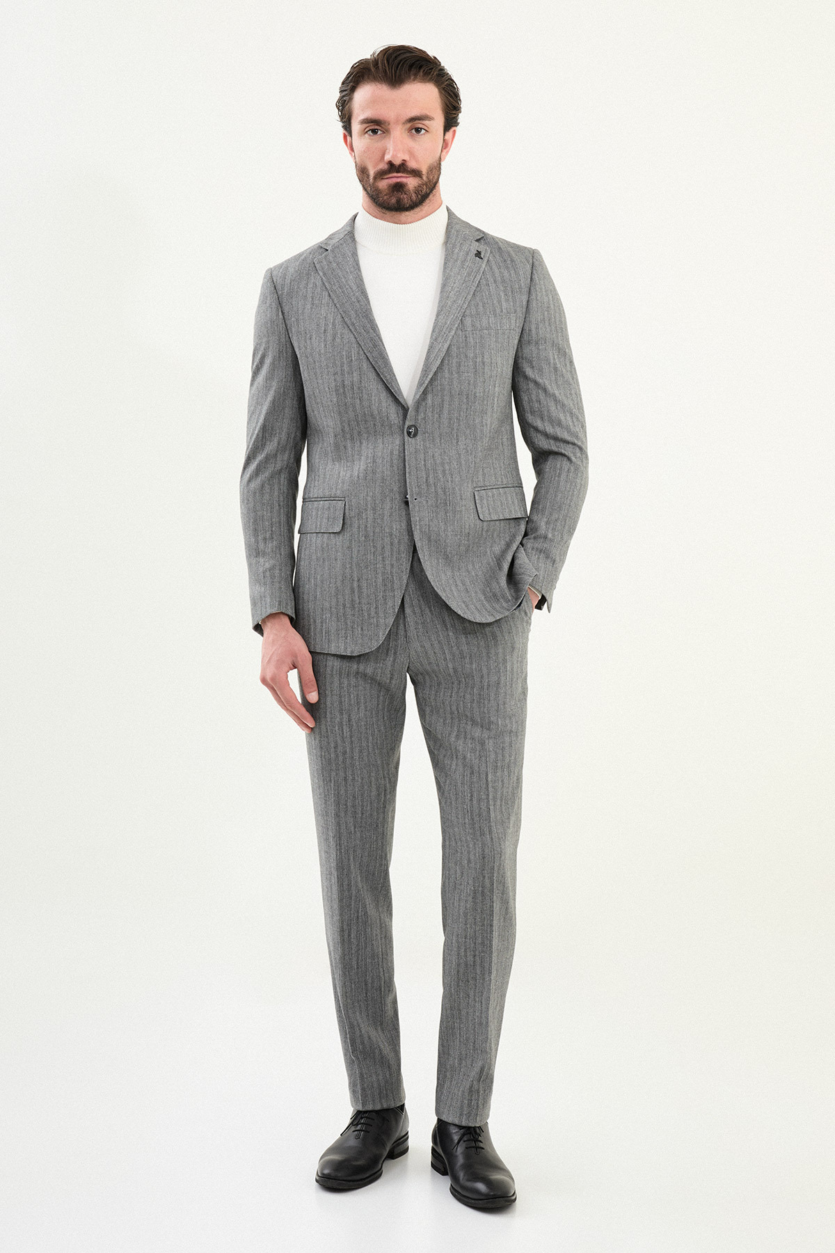 Desenli Slim Fit Mono Yaka Yün Erkek Takım Elbise Gri - 45429.25K — رنگارنگ — تصویر 3 از 6