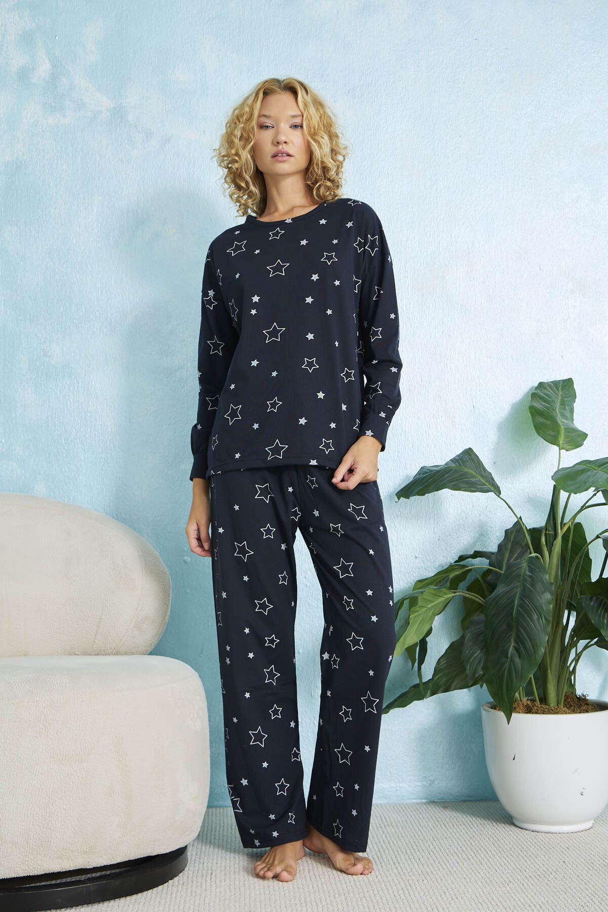 STELLAPİNK Yıldız Desenli Uzun Kollu Pijama Takımı görsel 4