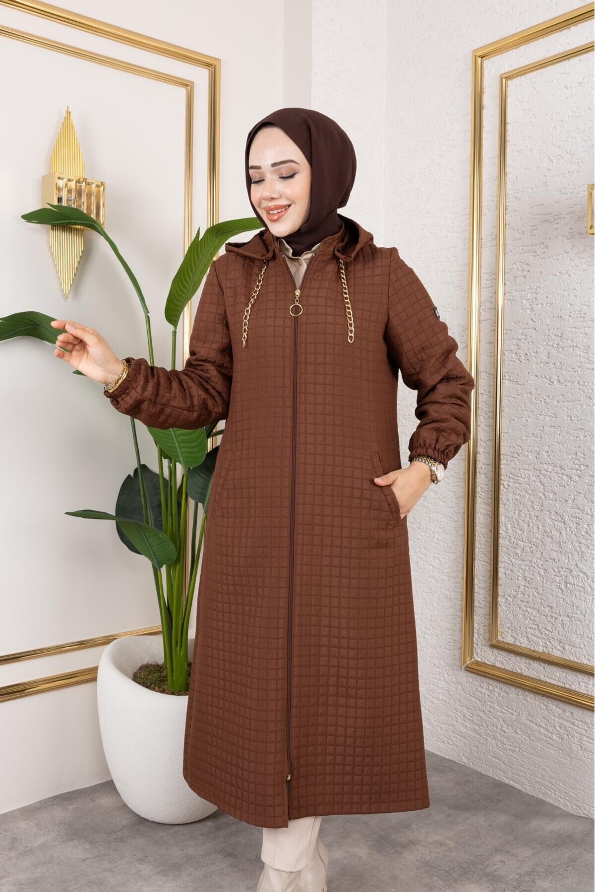 GLR&GYM CEVHER KADIN BÜYÜK BEDEN FERMUARLI KAPÜŞONLU ÖRME KAPİTONE CEKET/MONT