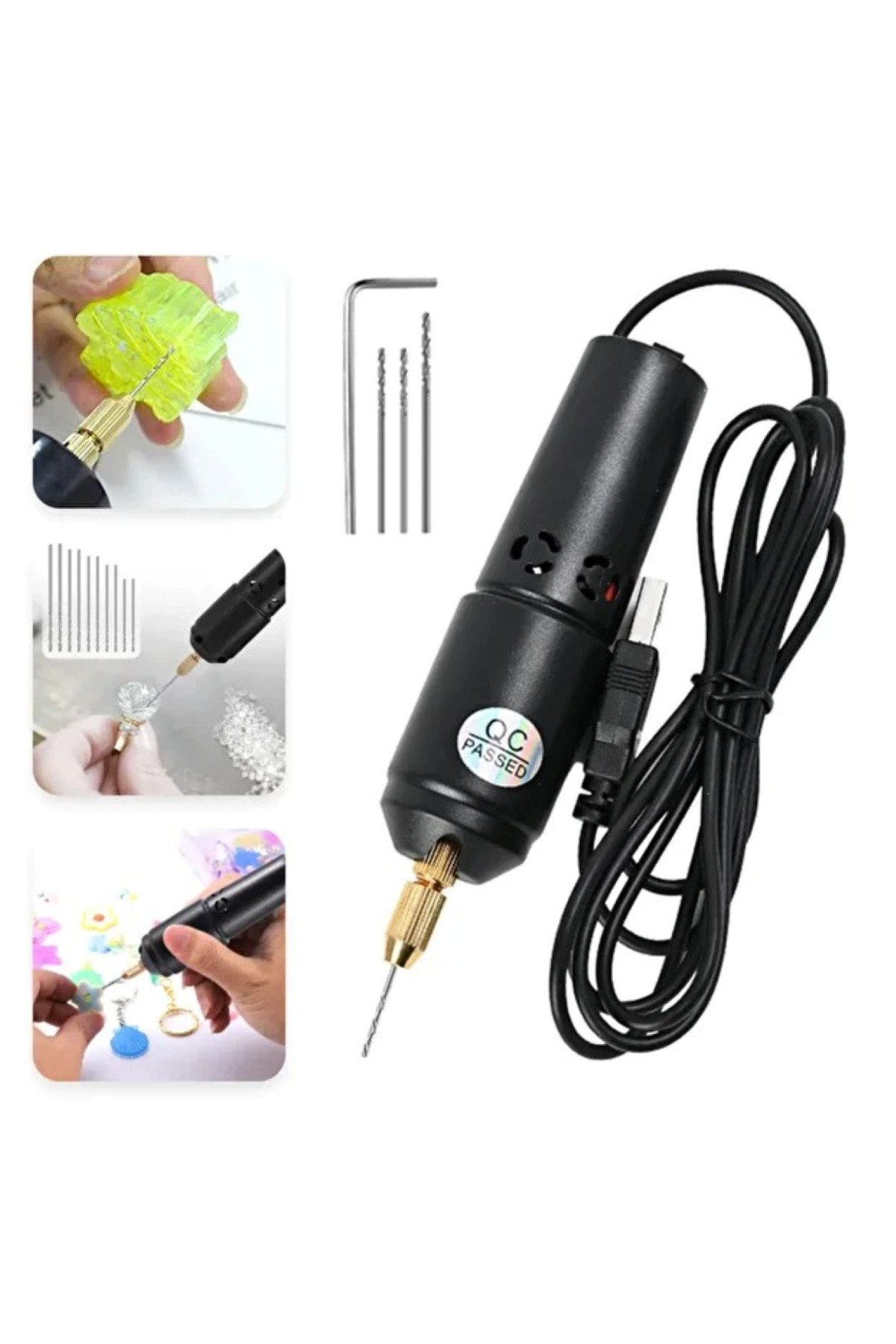 Rabelix Online Marketing 1.5 Metre Kablolu Mini Drill Matkap Ahşap,Epoksi,Plastik 3 Adet Uç Hediyeli El Matkapı