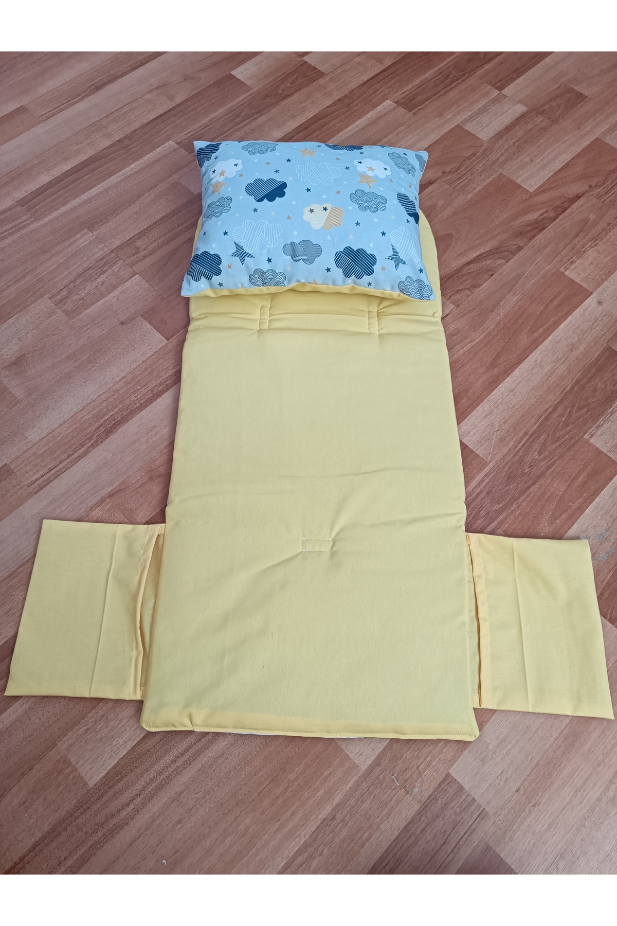 SARIYILDIZ BABYNEST Mavi Bulutlu Düz Sarı 2 Parça Alt Seti