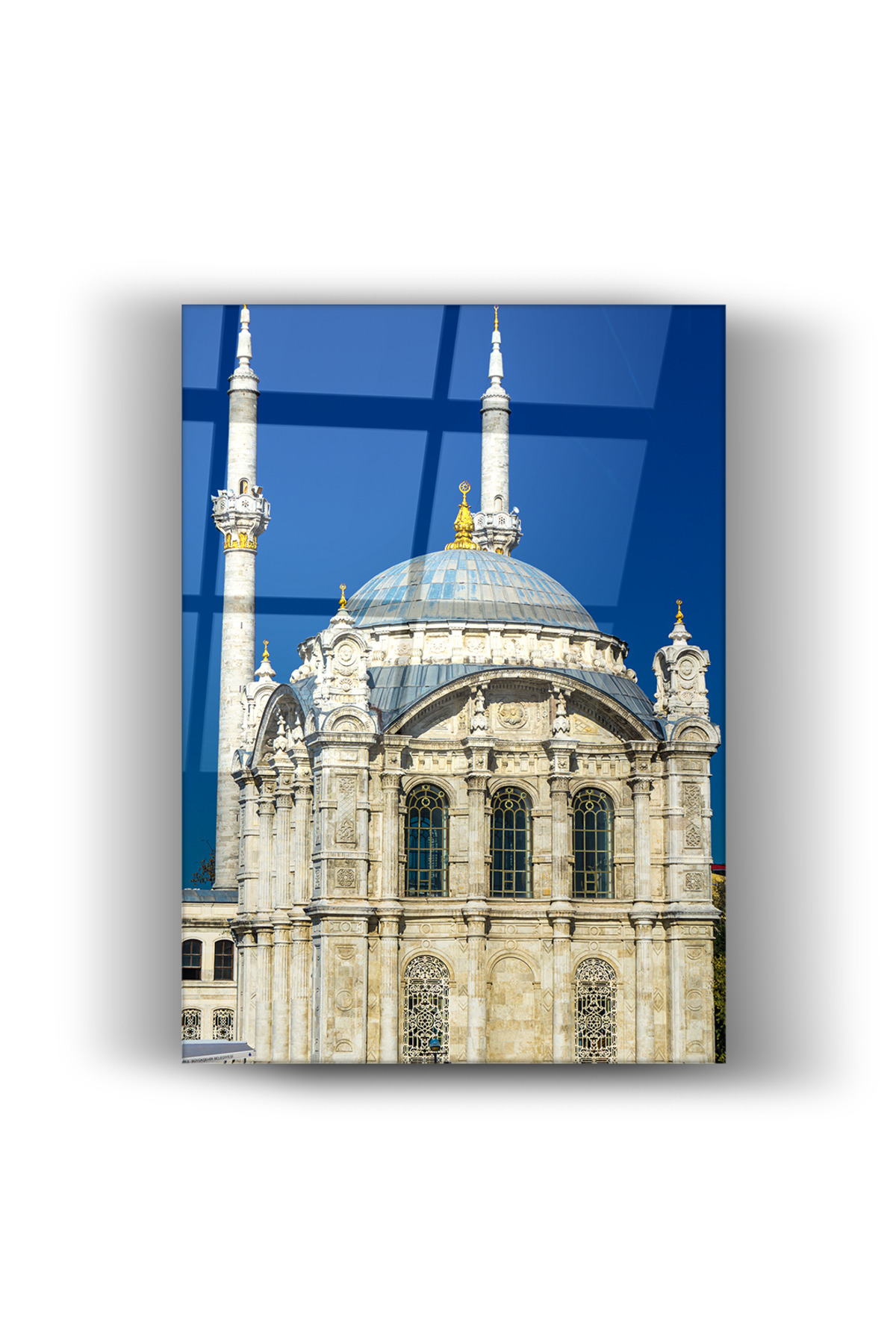 Büyük Boy Dikey Cam Tablo | İstanbul Ortaköy Camii | Mavi Gökyüzü-Ev-Ofis Dekorasyon