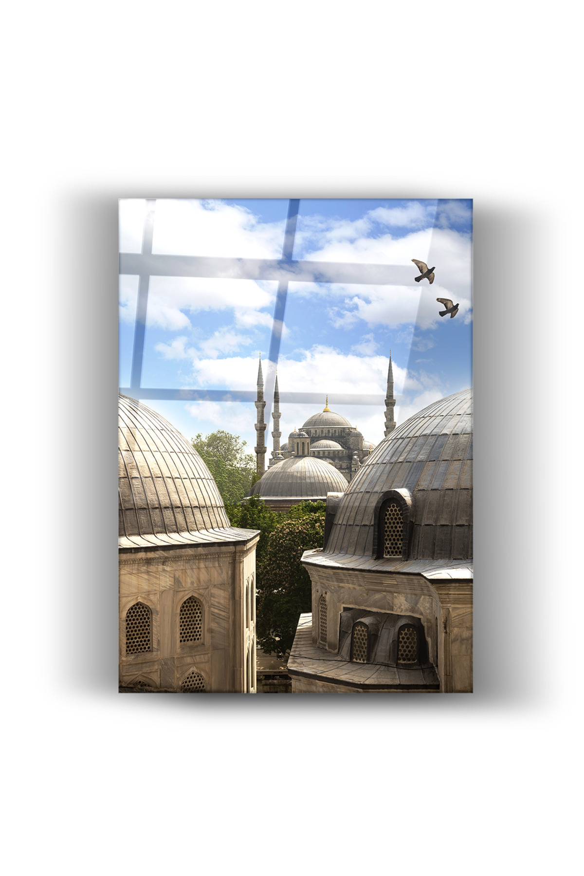 Tarihi İstanbul Silüeti Mavi Camii ve Eski Yapılar Dikey Cam Tablo | Şehir Temalı-Ev-Ofis Dekorasyon