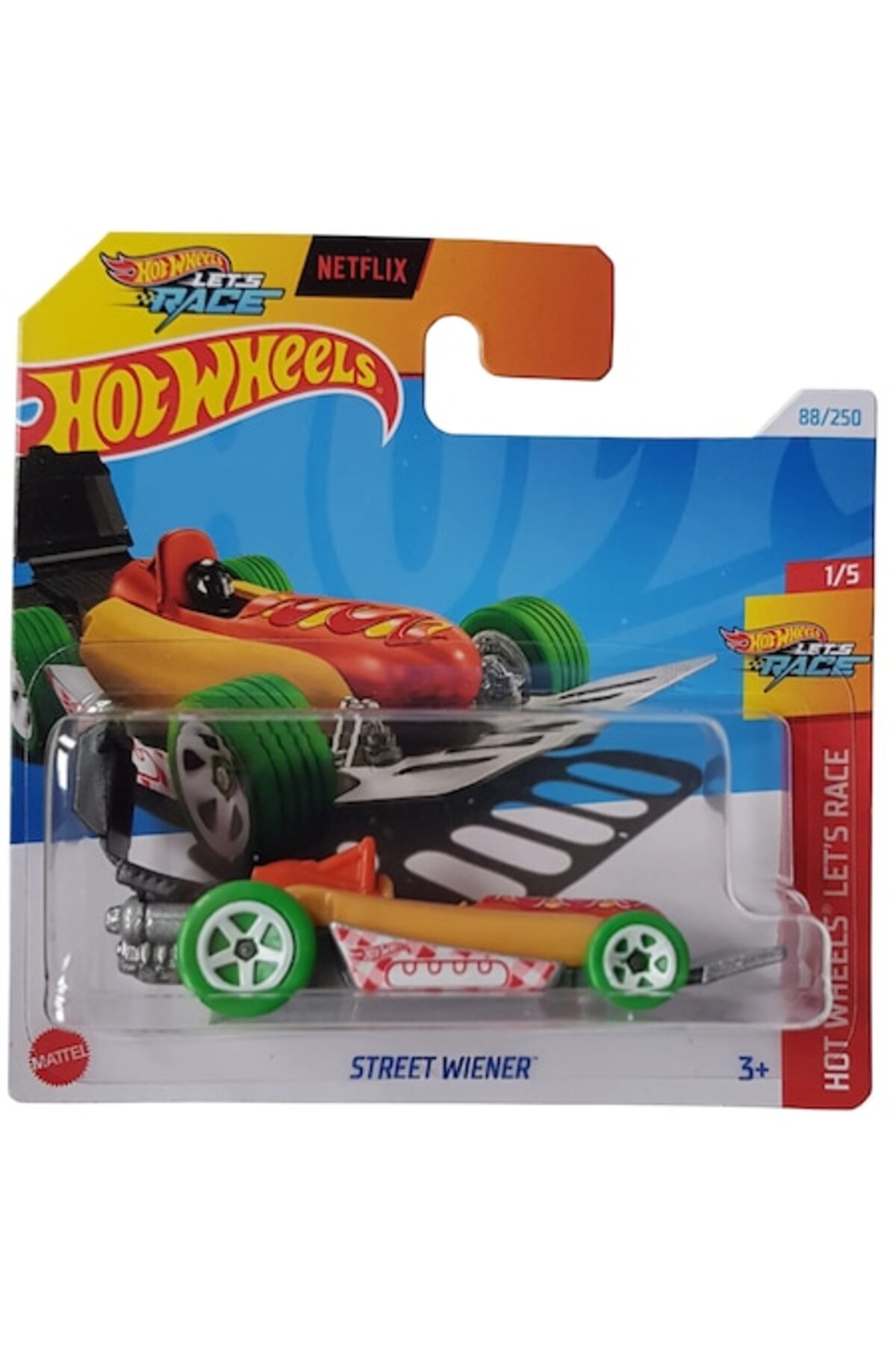 Mașină turnată sub presiune, Street Wiener, galben cu verde, seria Let's Race, 1:64