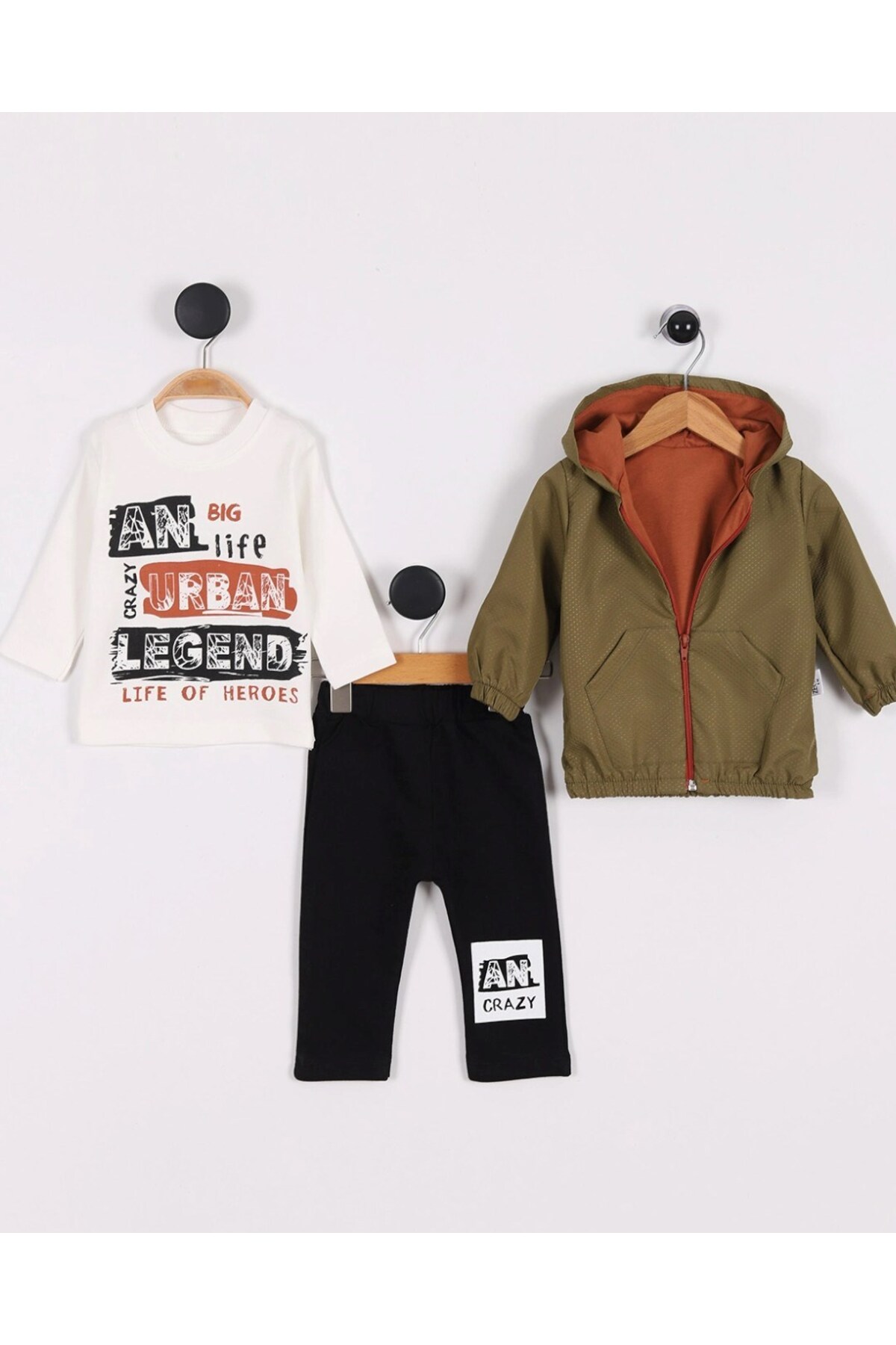 voyyo kids baby Erkek Bebek Yağmurluklu Kapüşonlu, 3 Parça Mevsimlik Alt Üst Takım L 3-6-9-12-18 Ay fotoğrafı 5 (önizleme)