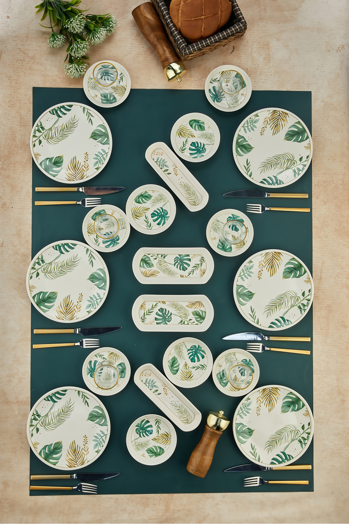 Babion Amazon Serisi Yeşil Yapraklı 20 Parça 6 Kişilik Kahvaltı Takımı