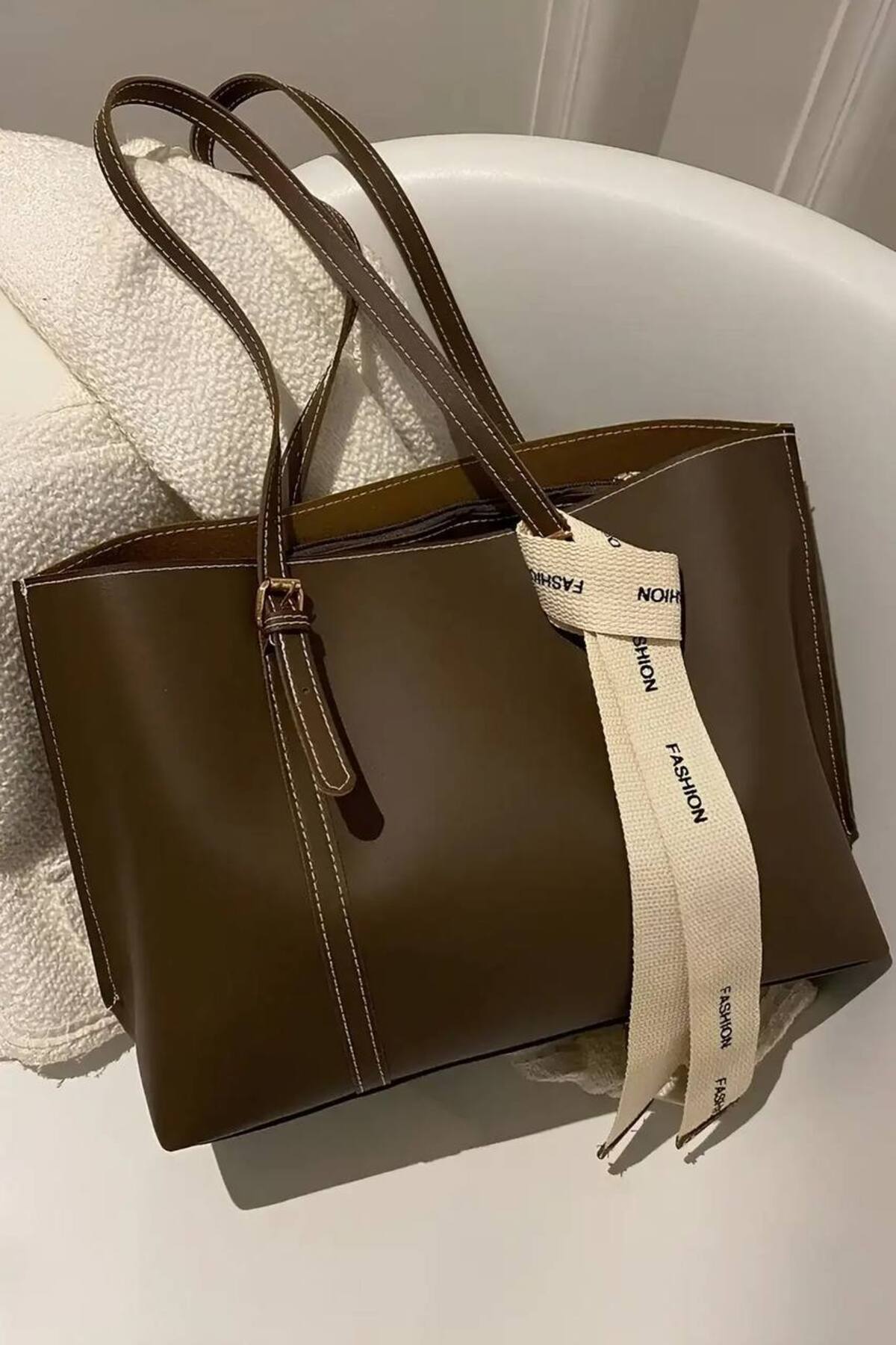 Kahverengi Fashion Kolon Askılı Büyük Boy Kadın El ve Omuz Çantası görünüm 2