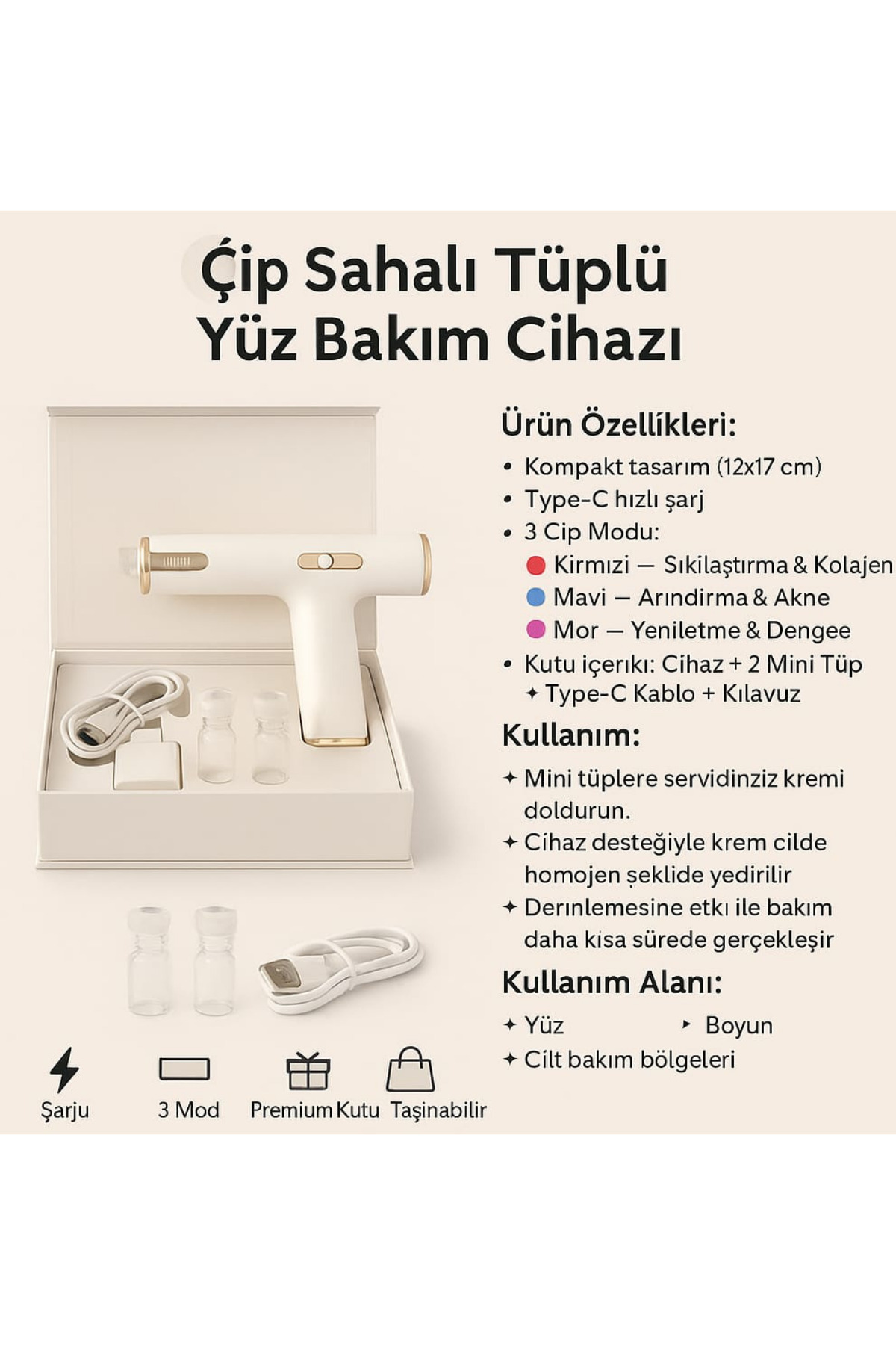 MİNGODAN Doldurulabilir Yüz Bakım ve Sıkılaştırma Cihazı – Çip Uçlu Kademeli Şarjlı Günlük Bakım Taşınabilir