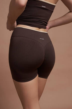 SESEH Acı Kahverengi Çift Renk Seamless Dikişsiz Scrunch Toparlayıcı Spor Şor...