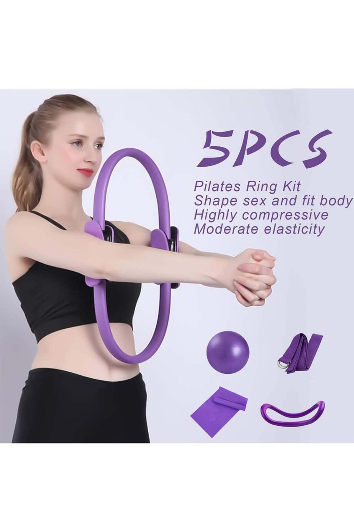مجموعة بيلاتيس ويوجا من 5 قطع - حلقة، كرة، شريط وح...