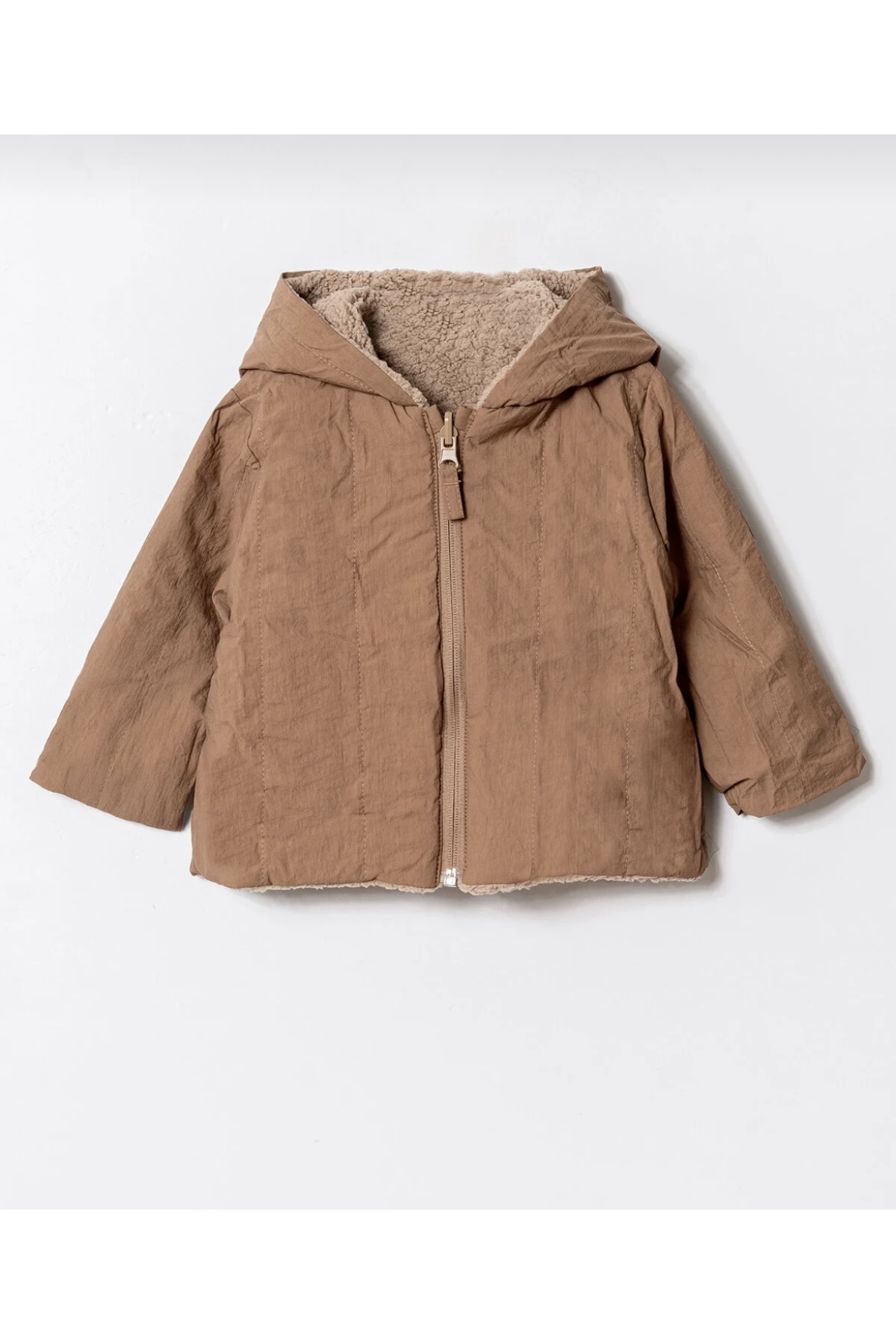 Verscon Bej Çift Taraflı Kapüşonlu Peluş Çocuk Montu –Sıcak Tutan Kışlık Mont 9Ay-4Yaş fotoğrafı 2 (önizleme)