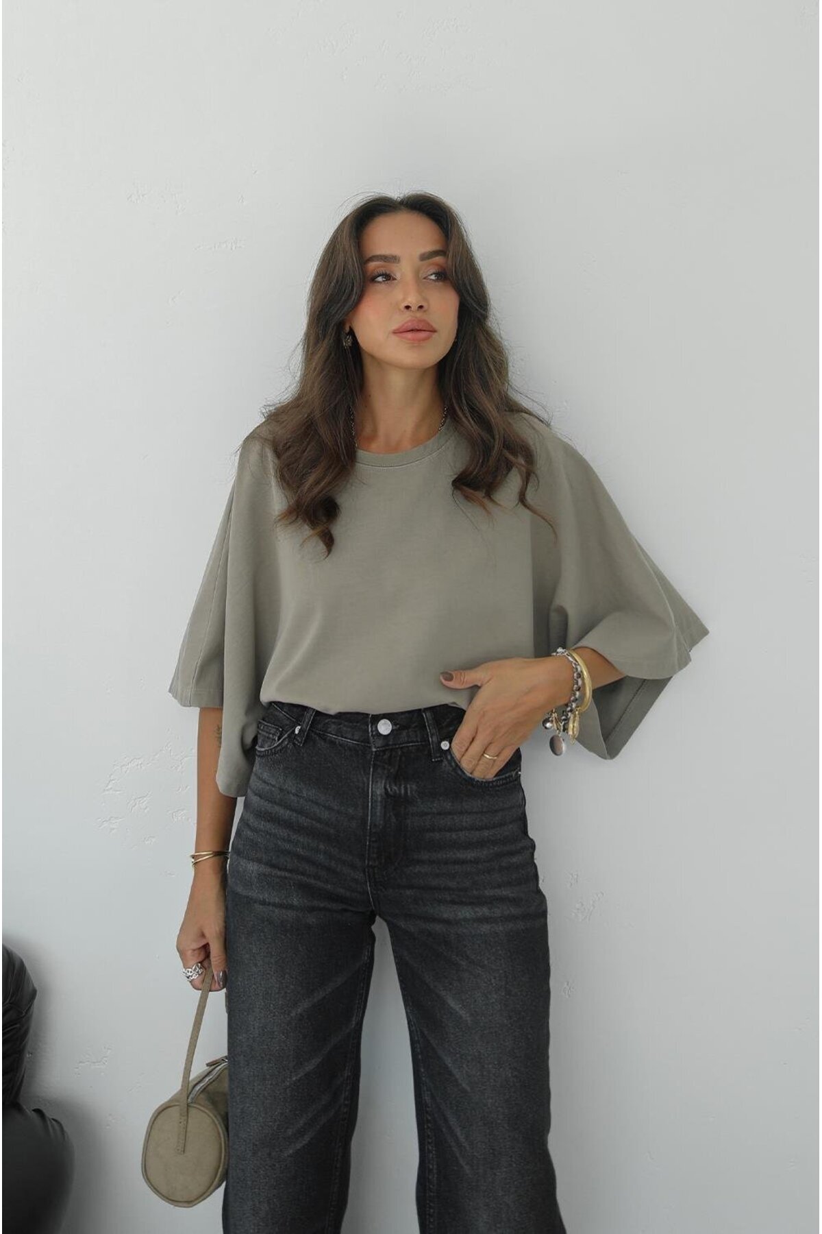 Havoş  Vizon Yarasa Kol Bisiklet Yaka Tişört - Görsel 3