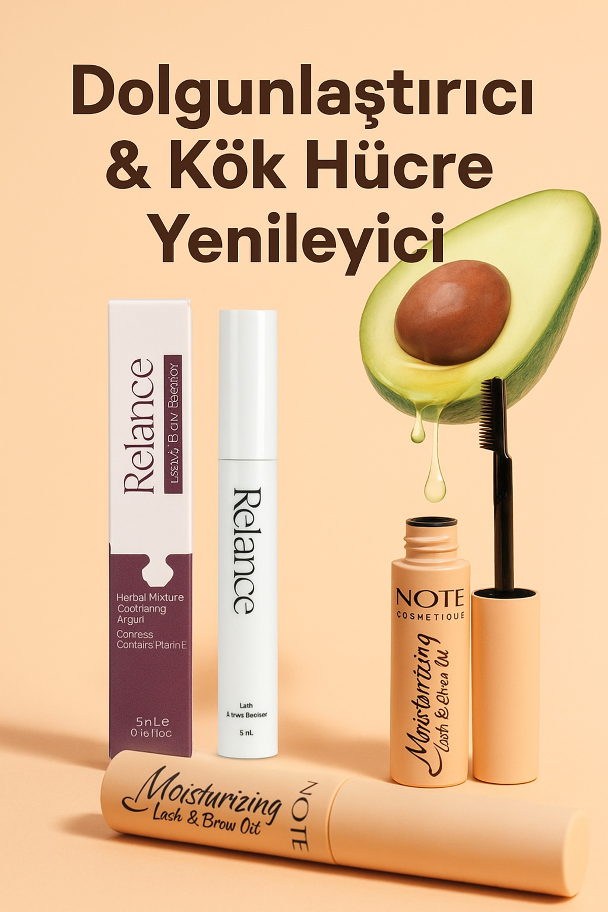 Relance & Note Lash Brow Set | Avokado & E Vitaminli Nemlendirici Bakım | Dolgun Görünüm