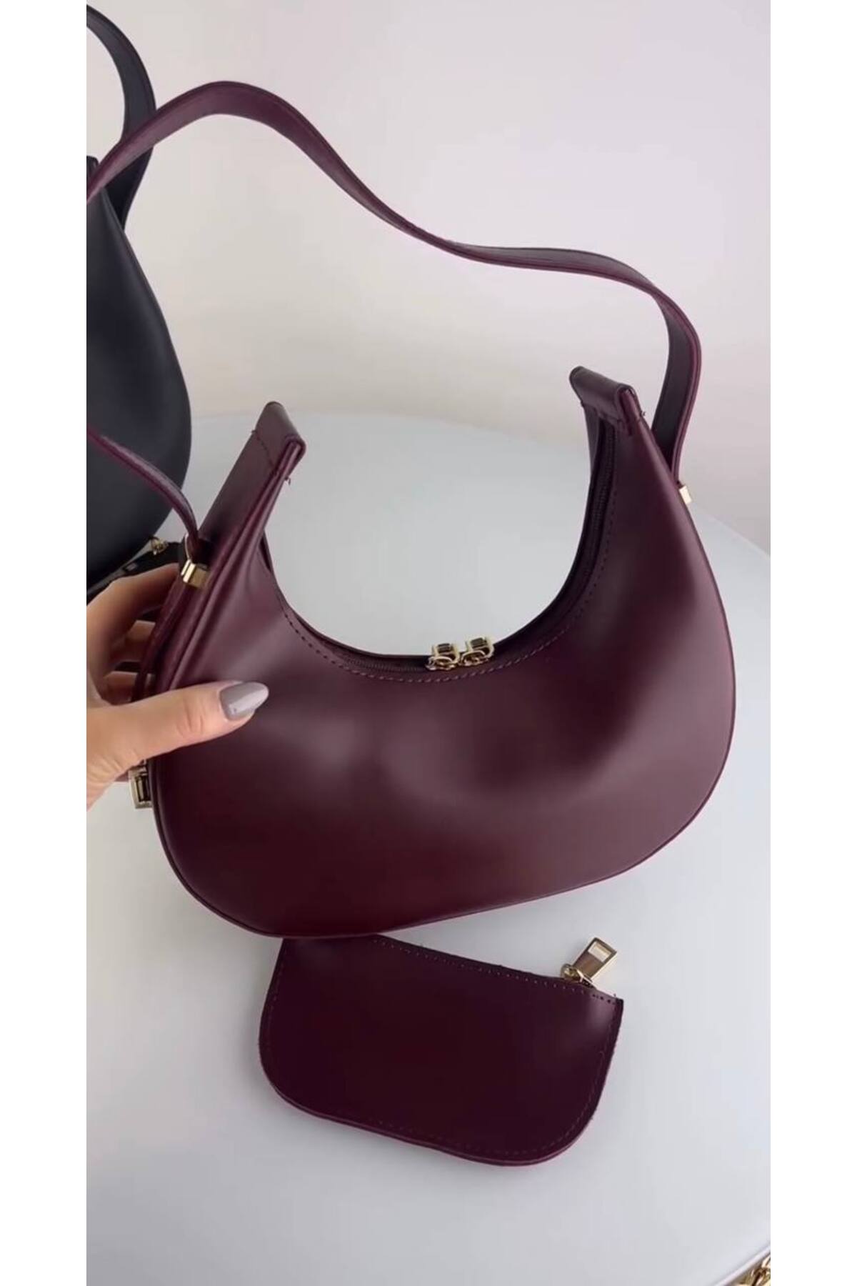 Bordo CHERY Model Cüzdanlı Kadın Baget El ve Omuz Çantası görünüm 1