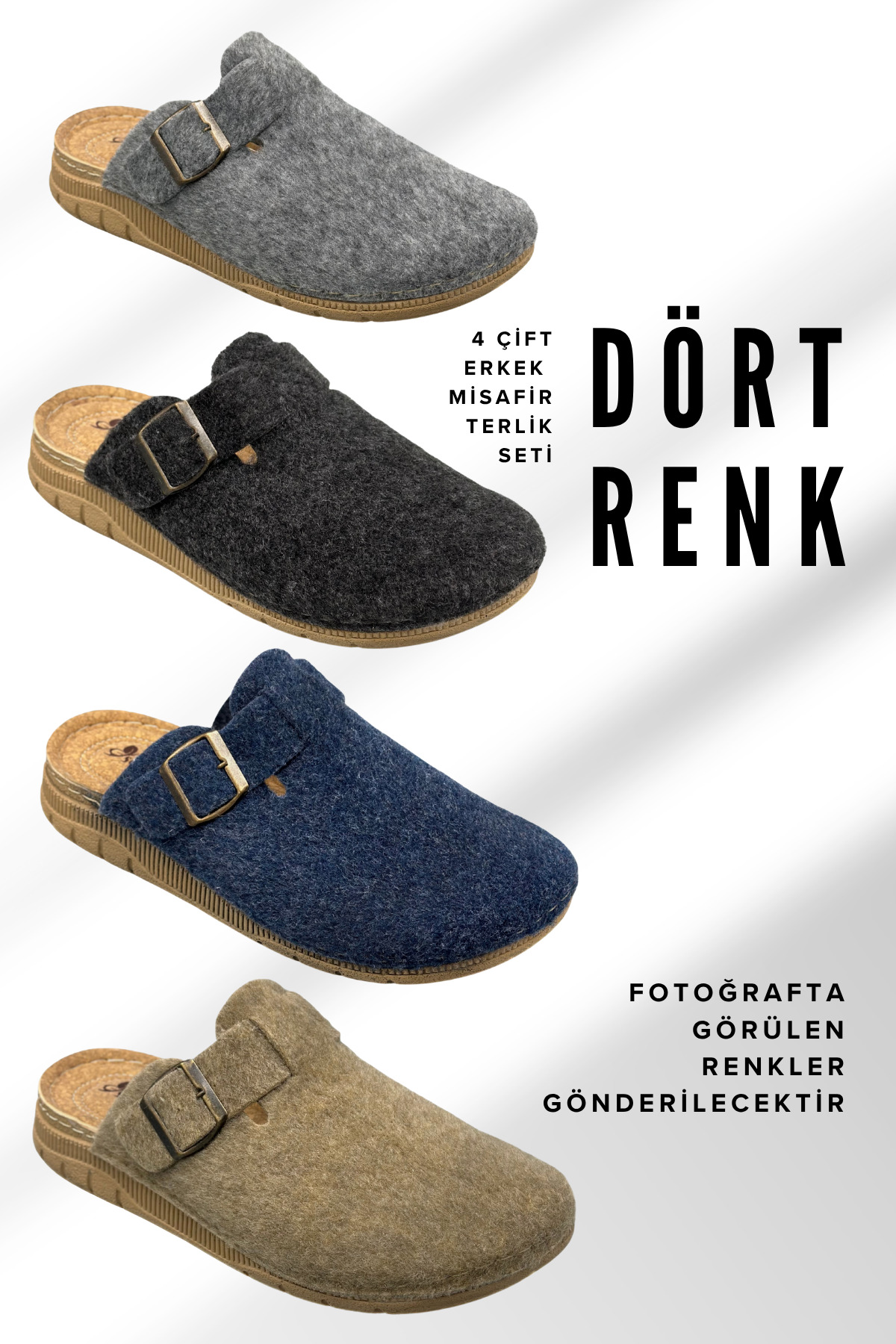 sermoda Erkek Terlik Seti - 4'lü Dörtlü Erkek Trelik Misafir Terlik Seti