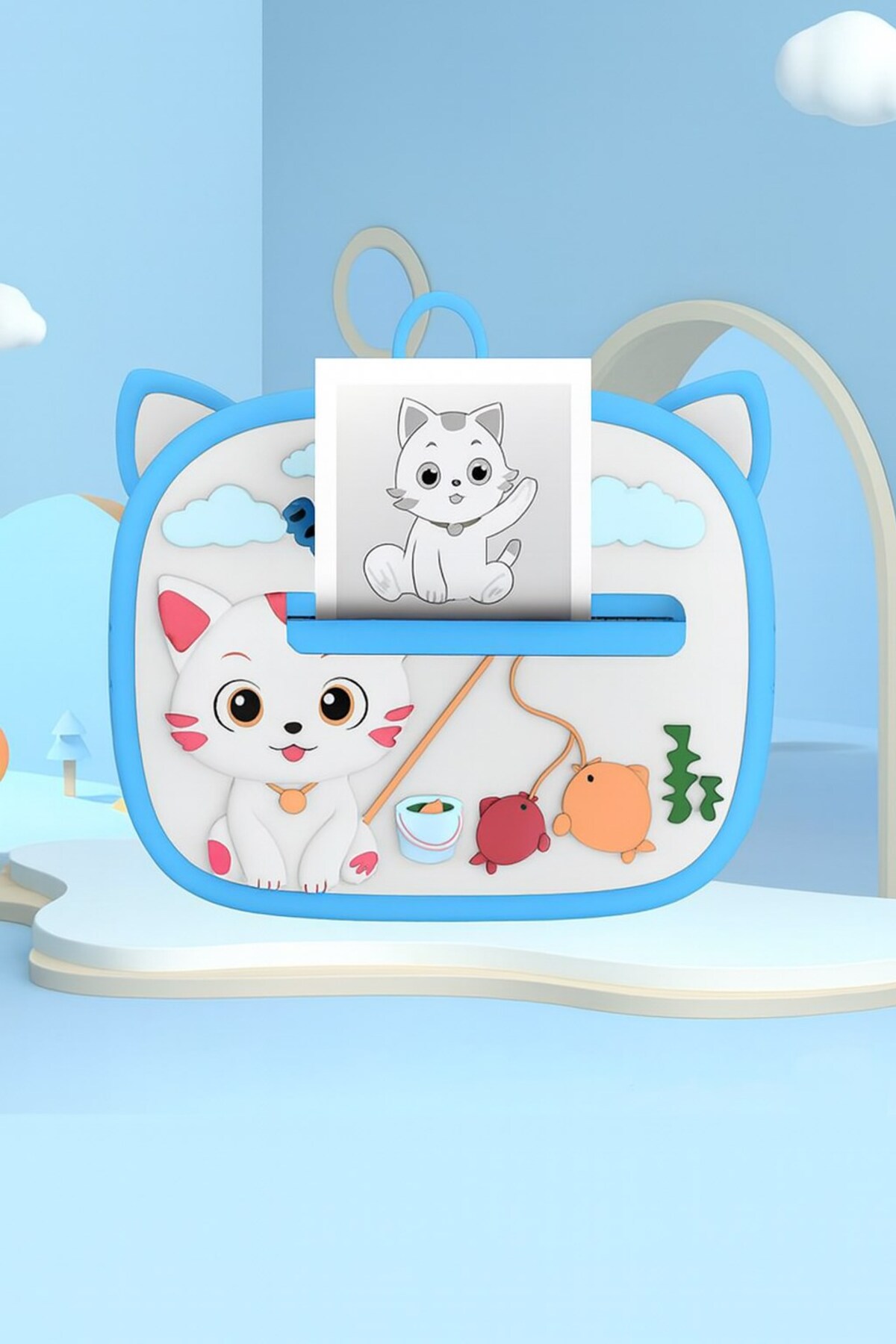 AteşTech Kedi Temalı Anında Baskılı Çocuk Kamerası Print Kamera | Çift Kamera, 2,0″ Ekran, Silikon Kılıf