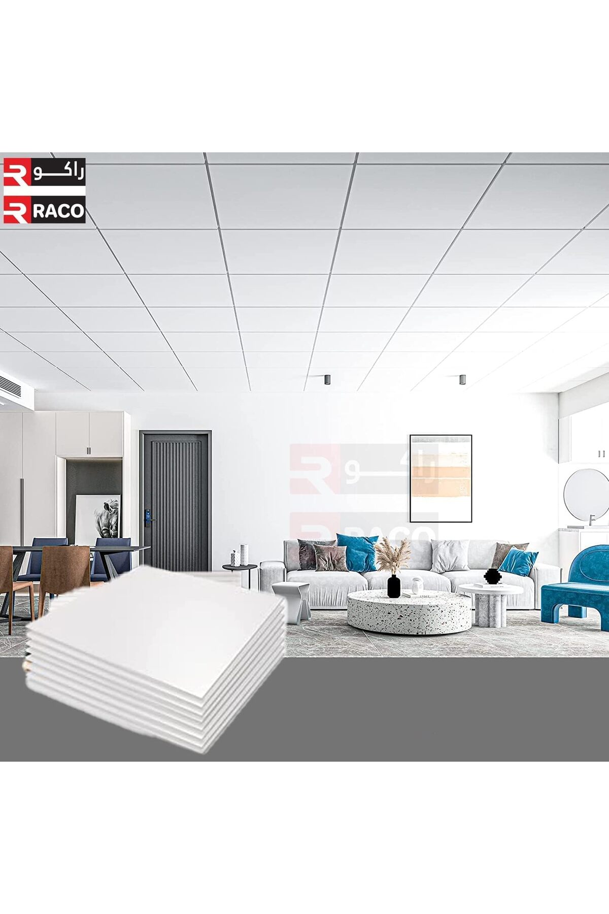 کاشی سقف کاذب گچی، فوقالعاده نازک سفید ۵۹۵×۵۹۵×۷ میلیمتر، بسته ۸ عددی