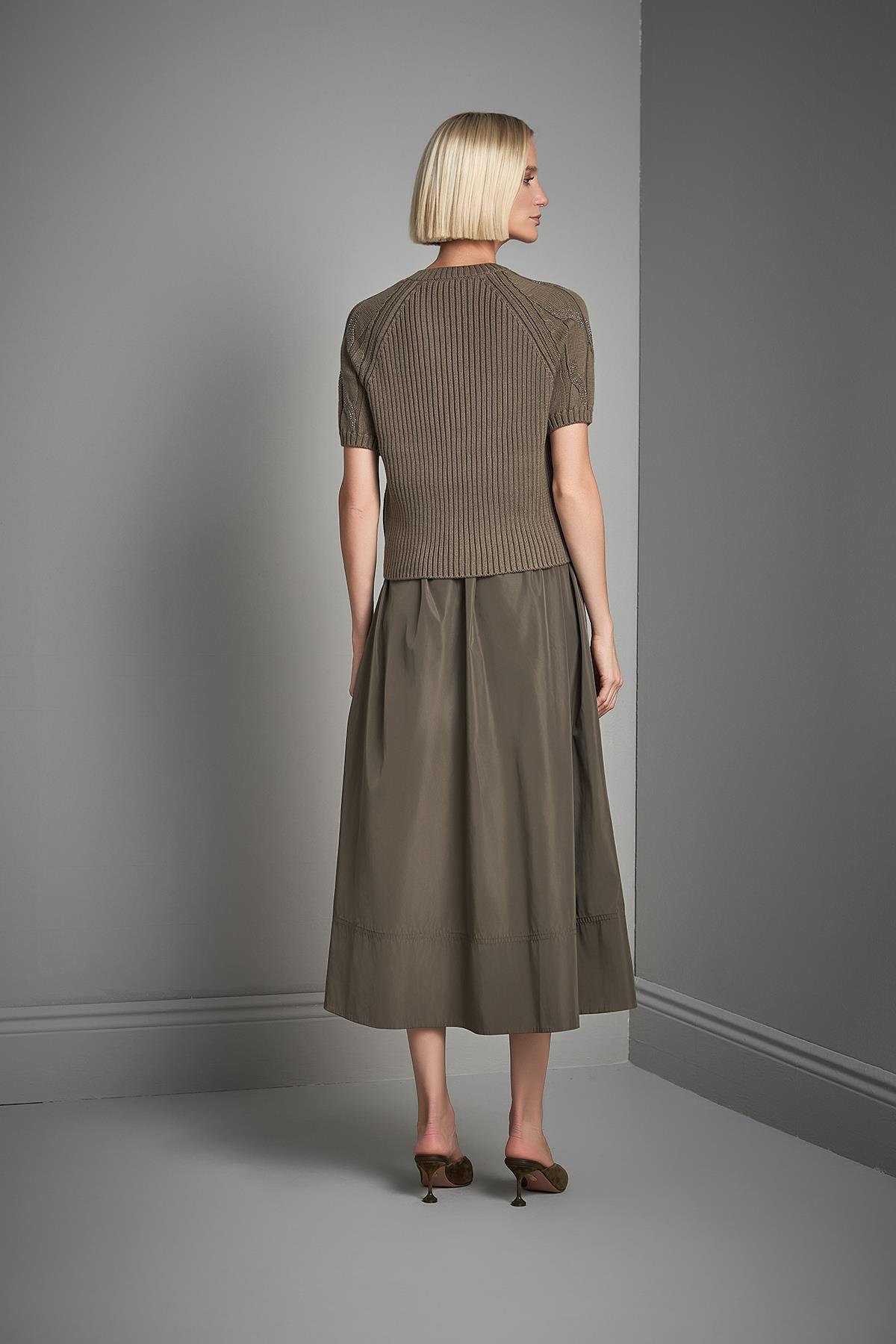 Join Us  Taş Baskılı Saç Örgülü Yeşil Triko Kazak - Görsel 6