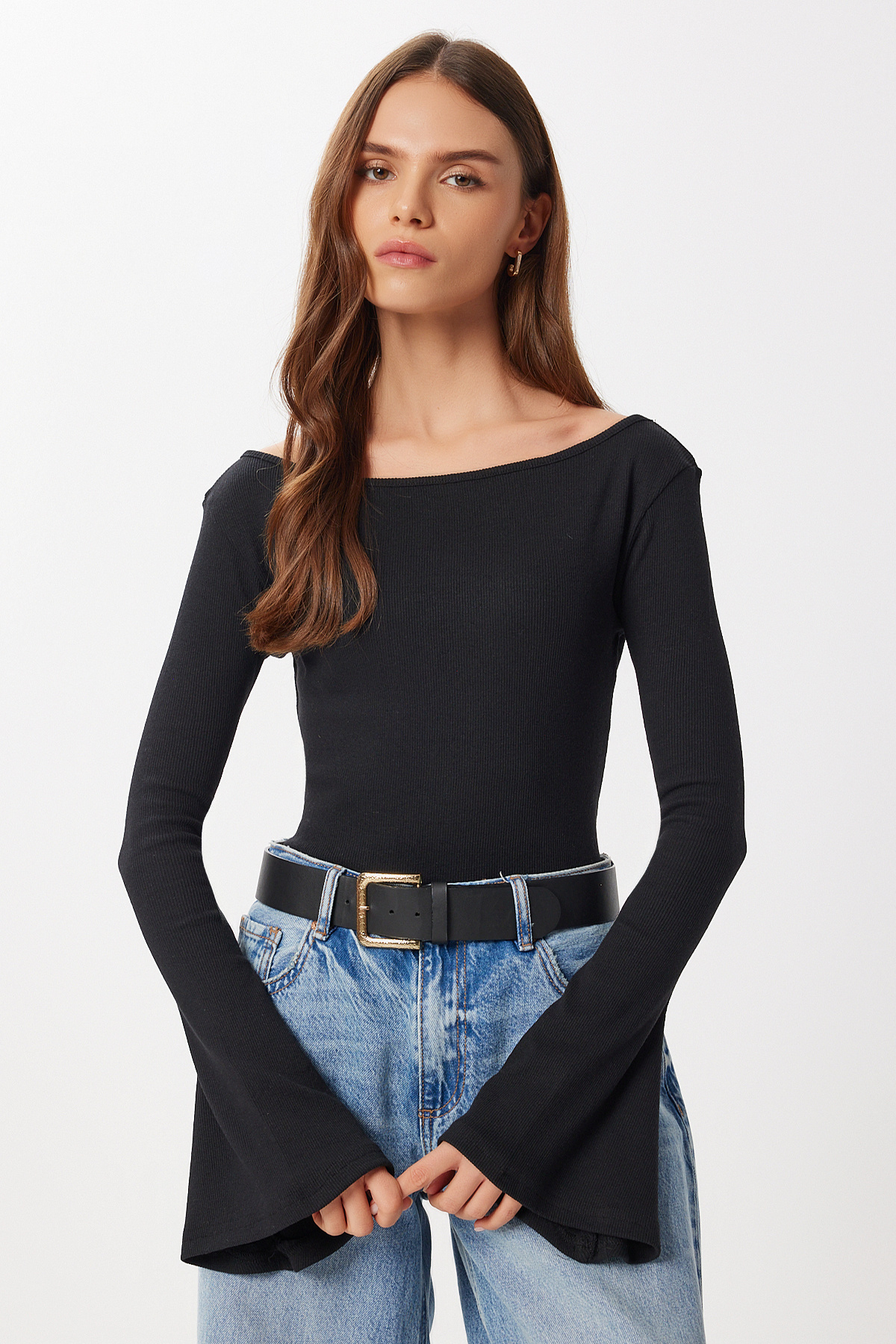 Lovelyİstanbul  Çan kollu Saran Basic Örme Bluz LEN0040 SİYAH - Görsel 3