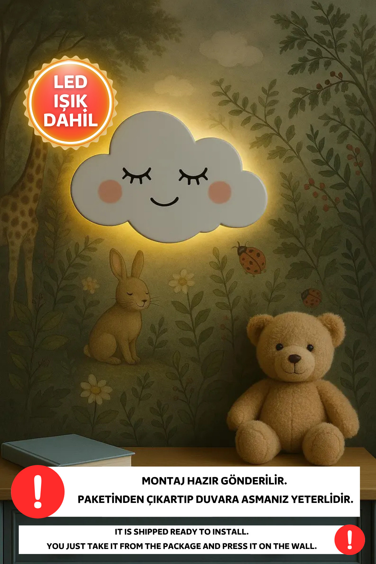Dekorvin 1 Adet Bulut Gece Lambası Bebek Çocuk Odası Duvar Dekorasyonu Aydınlatma Ahşap Gece Lambası fotoğrafı 2 (önizleme)