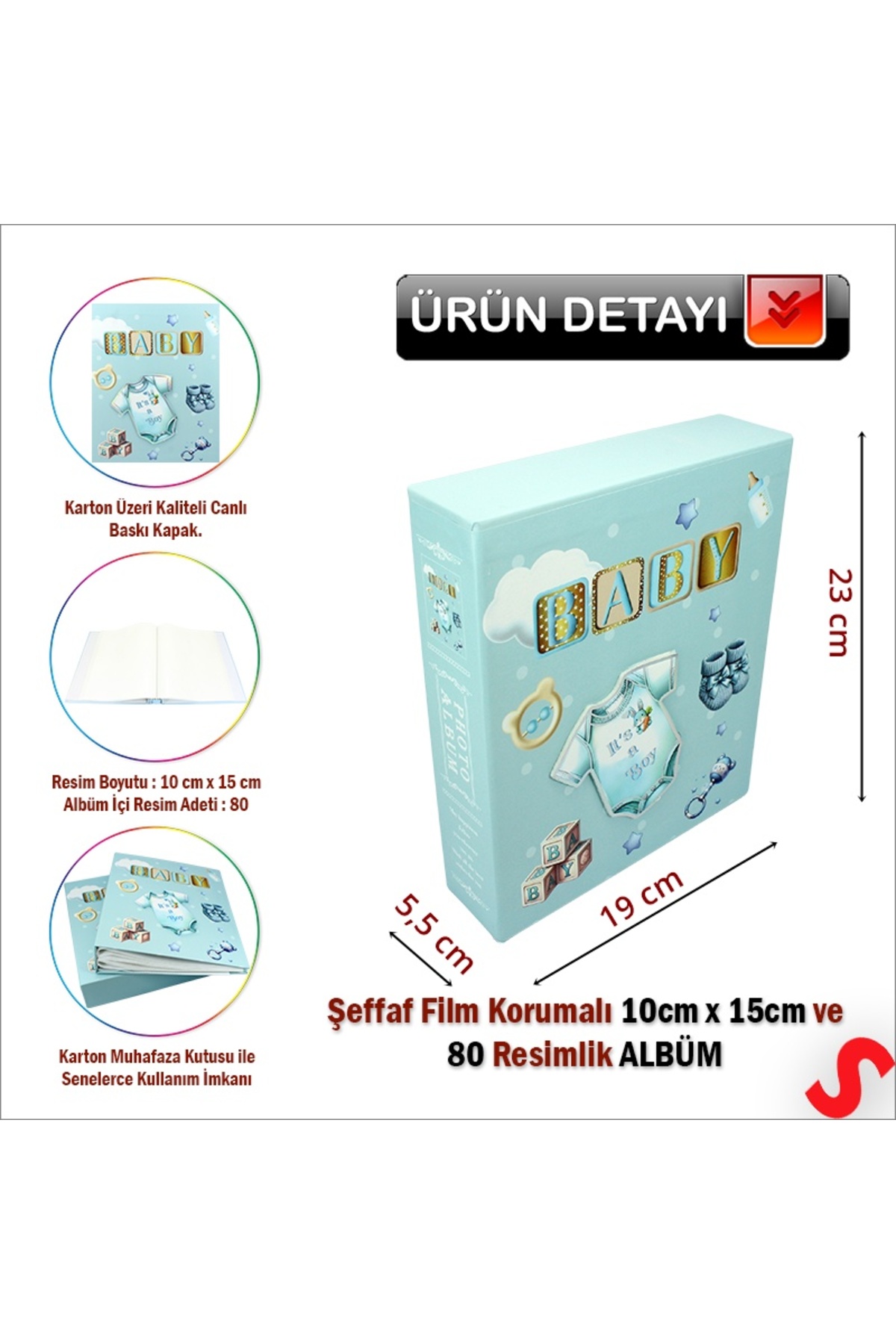 Süsle Baby Party Bebek Fotoğraf Albümü Kutulu, 80 Resimlik - Mavi Tulum fotoğrafı 2 (önizleme)