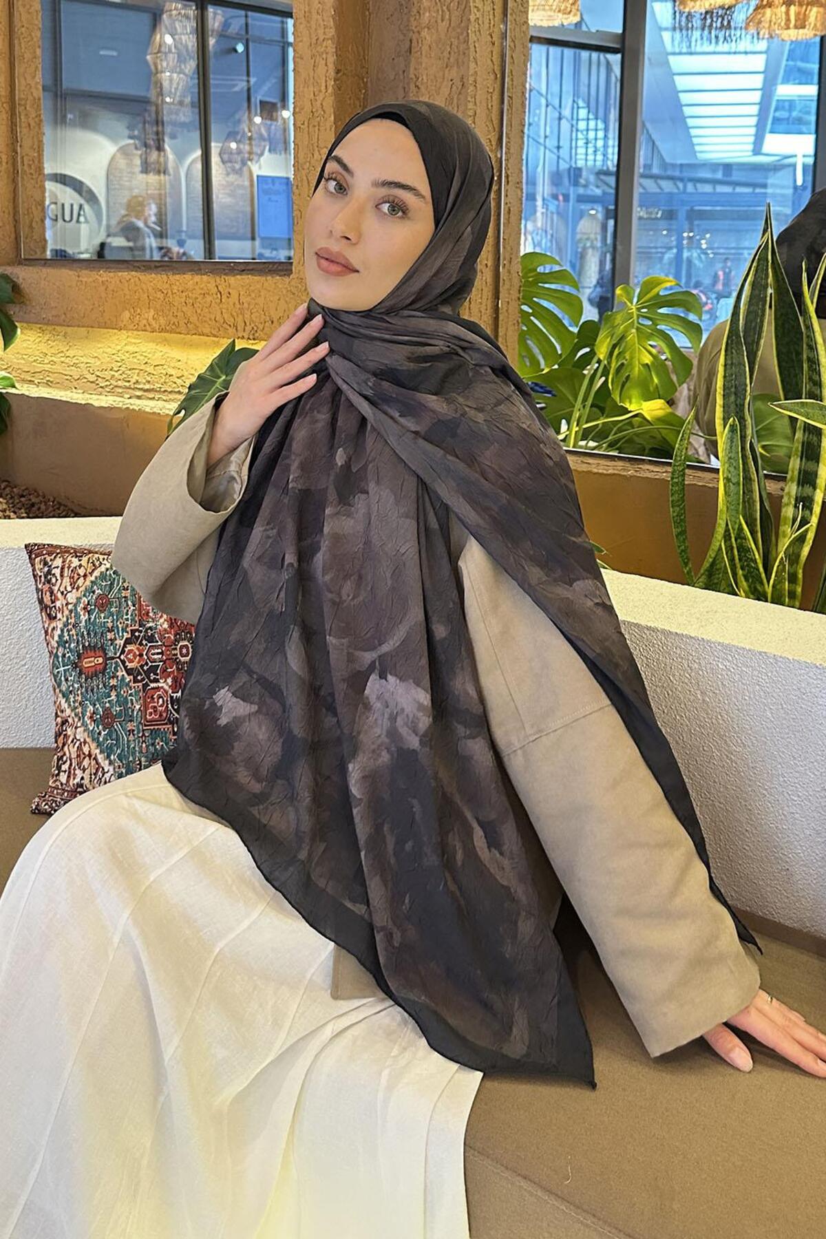 Lamelif  Gül Desen Bambu Şal Koyu Yeşil - Görsel 2