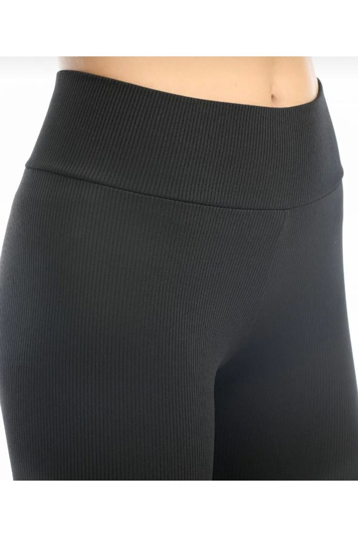 BÜYÜK MODA BEDEN Siyah Yüksek Bel, Fitilli, Toparlayıcı Interlok Beli Lastikli Örme Kadın Tayt