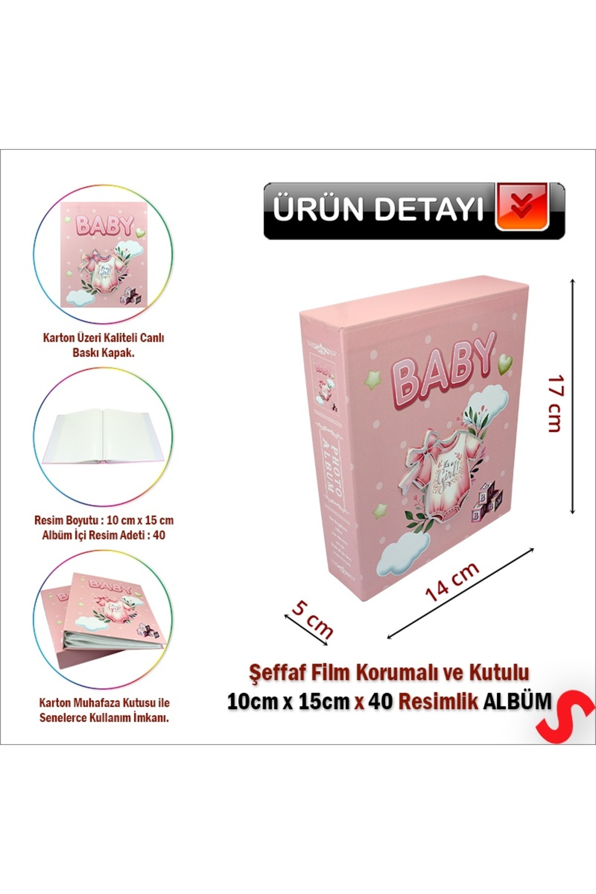 Süsle Baby Party Bebek Fotoğraf Albümü Kutulu, 40 Resimlik - Pembe Tulum fotoğrafı 2 (önizleme)