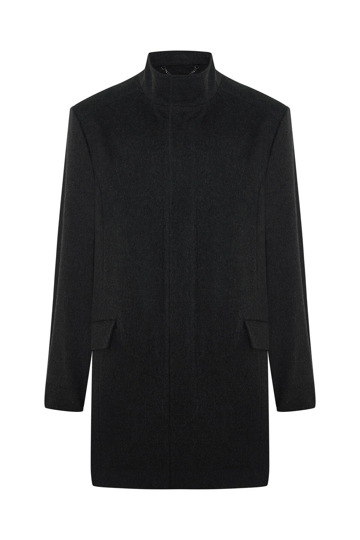 Hemington  İtalyan Saf Yün Fermuar Detaylı Antrasit Palto - Görsel 7