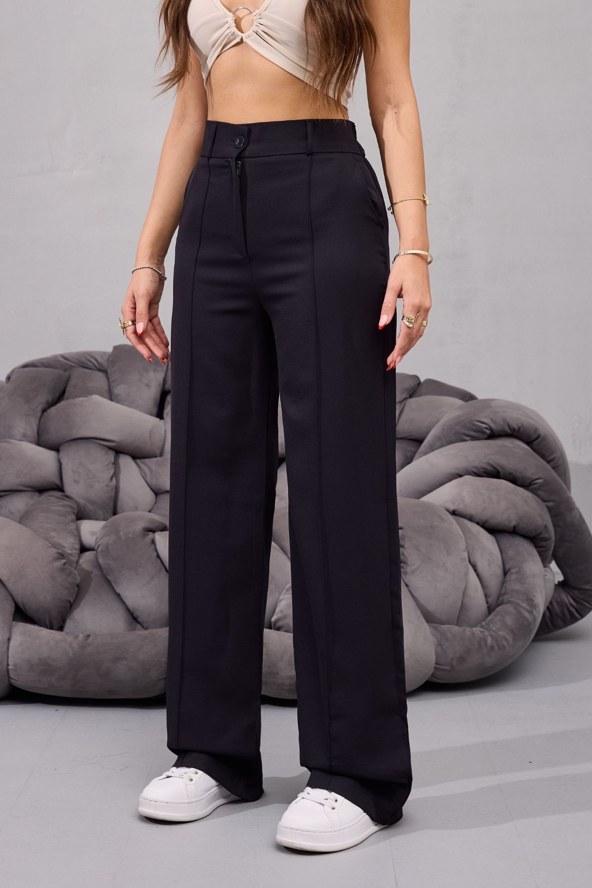 BİKELİFE Damen-Hose mit hoher Taille aus Lycra mit weitem Bein und bequemem Schnitt