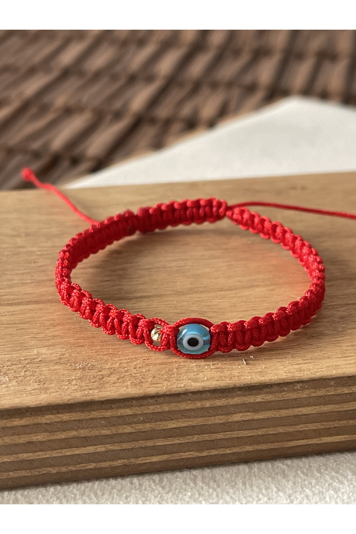 Rupen Kraft 14 Ayar Altın Dorikalı Nazar Boncuklu Makrome Örgü Altın Şans Bilekliği