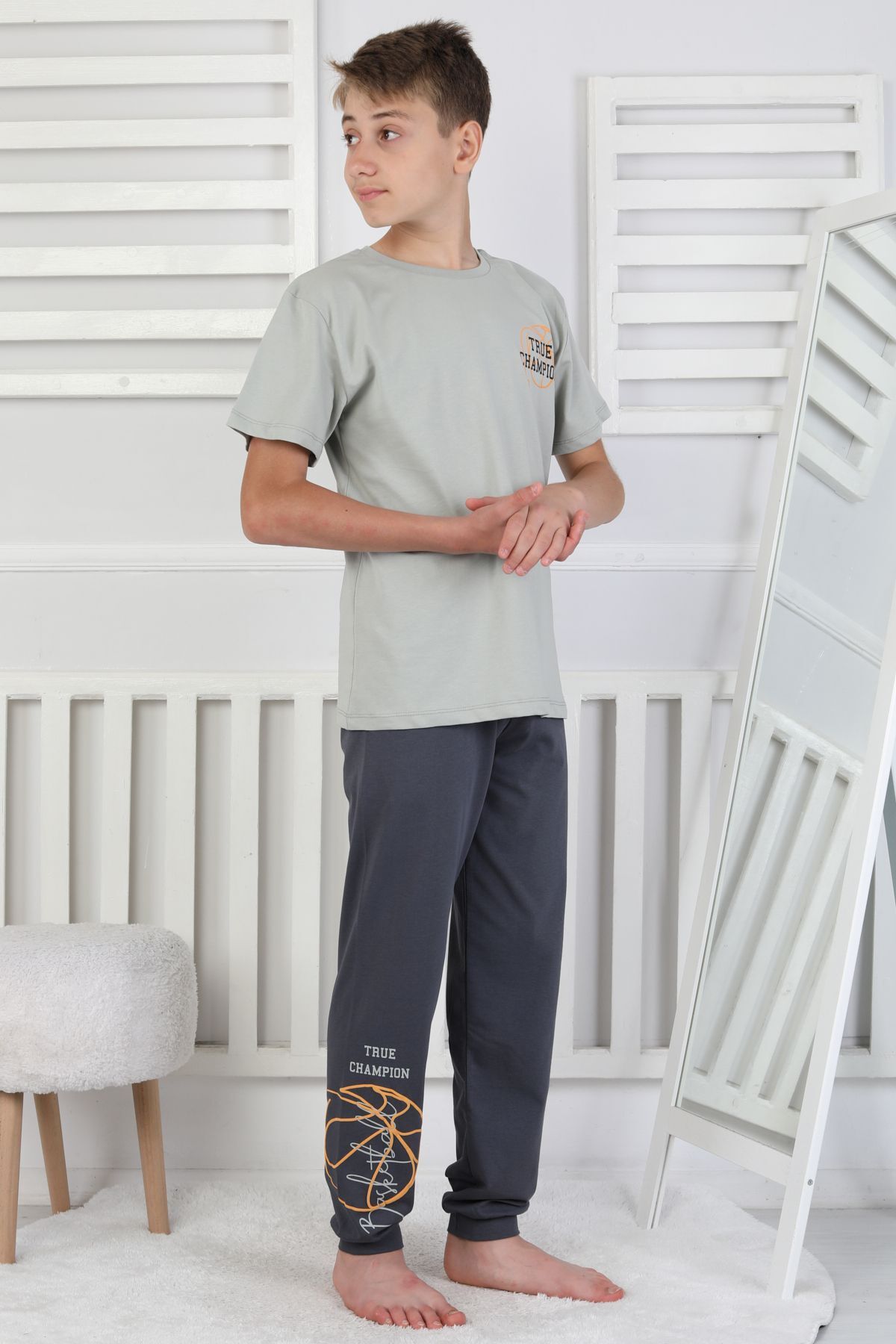 zuzunga True Champion Basketbol Baskılı Kısa Kol Erkek Çocuk Pijama Takımı fotoğrafı 5 (önizleme)