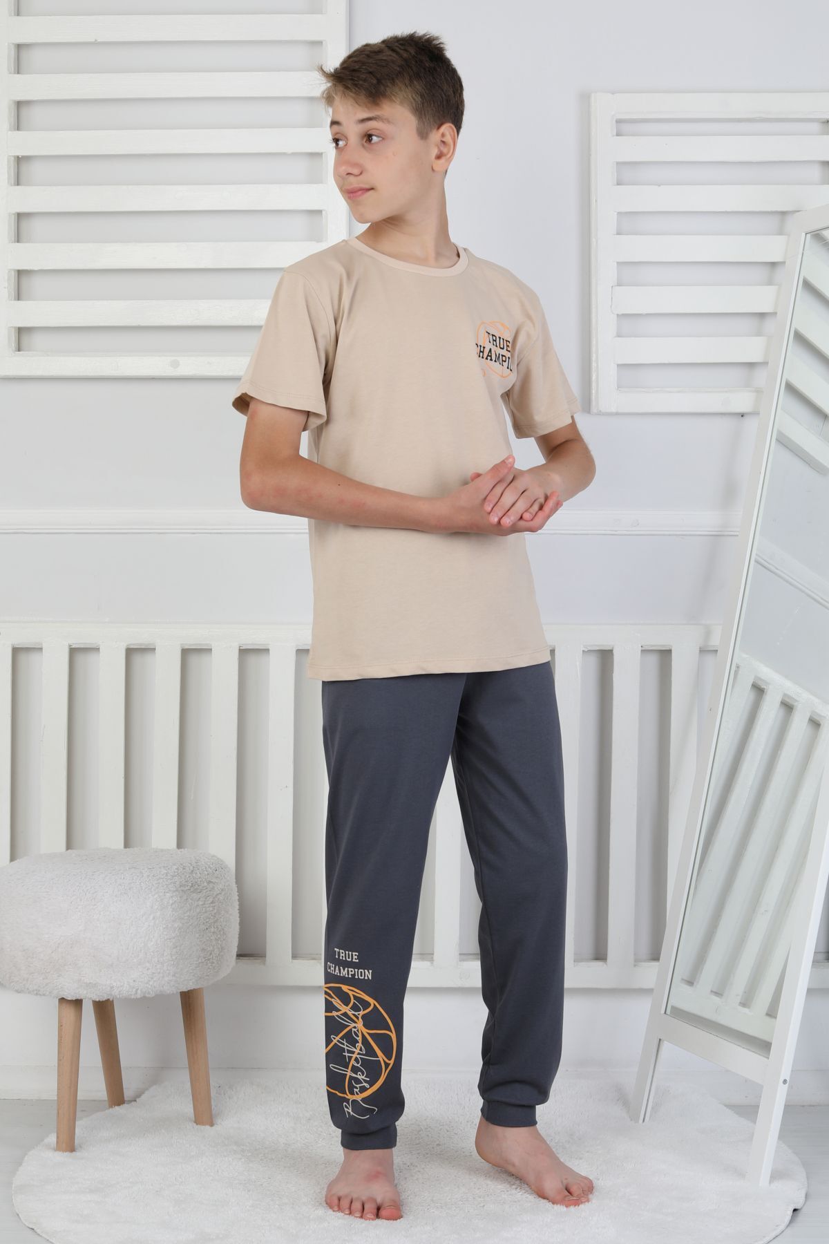 zuzunga True Champion Basketbol Baskılı Kısa Kol Erkek Çocuk Pijama Takımı fotoğrafı 5 (önizleme)