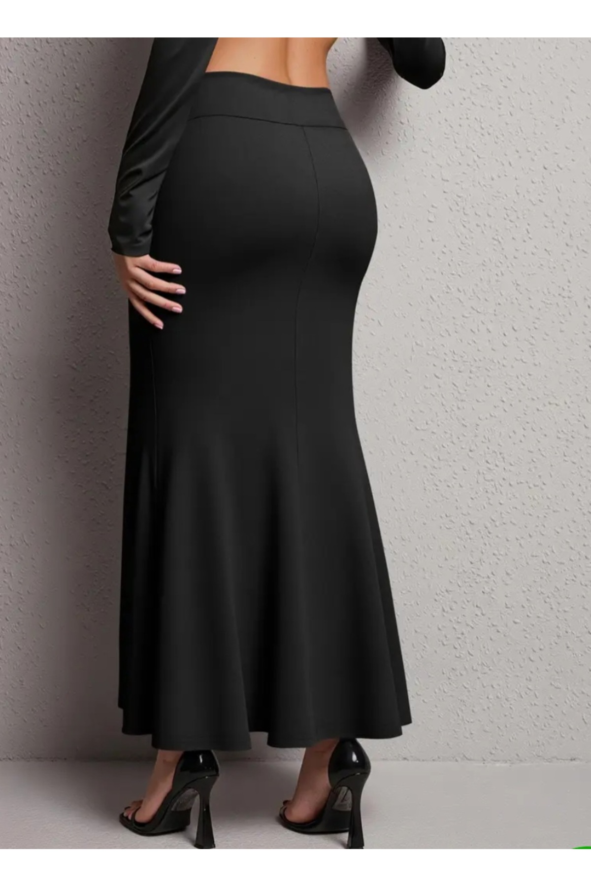 MAROVOAY  Siyah yüksek bel likralı maxi boy etek - Görsel 3