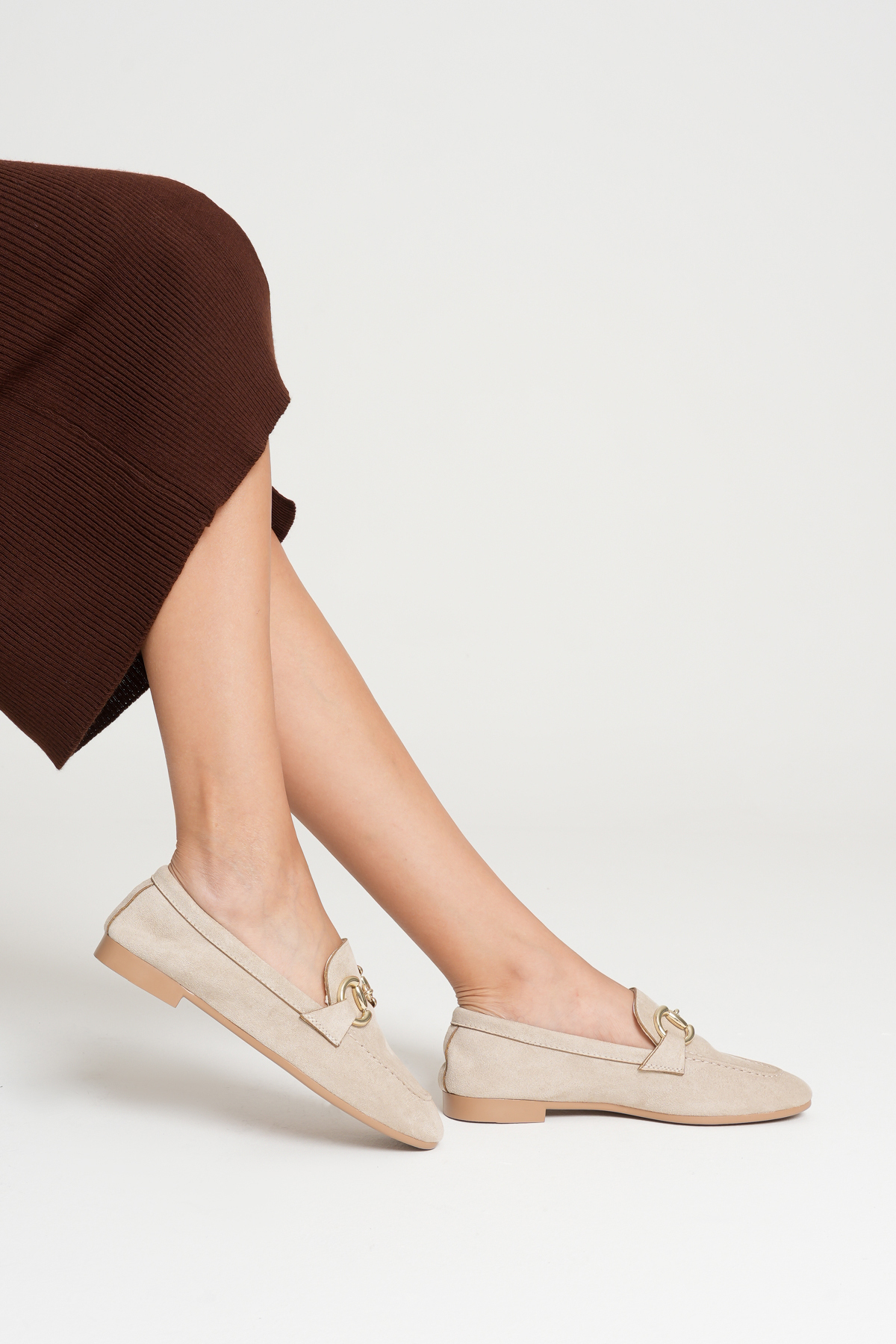 Artgoo  kadın bej süet günlük rahat yumuşak loafer babet ayakkabı - Görsel 3