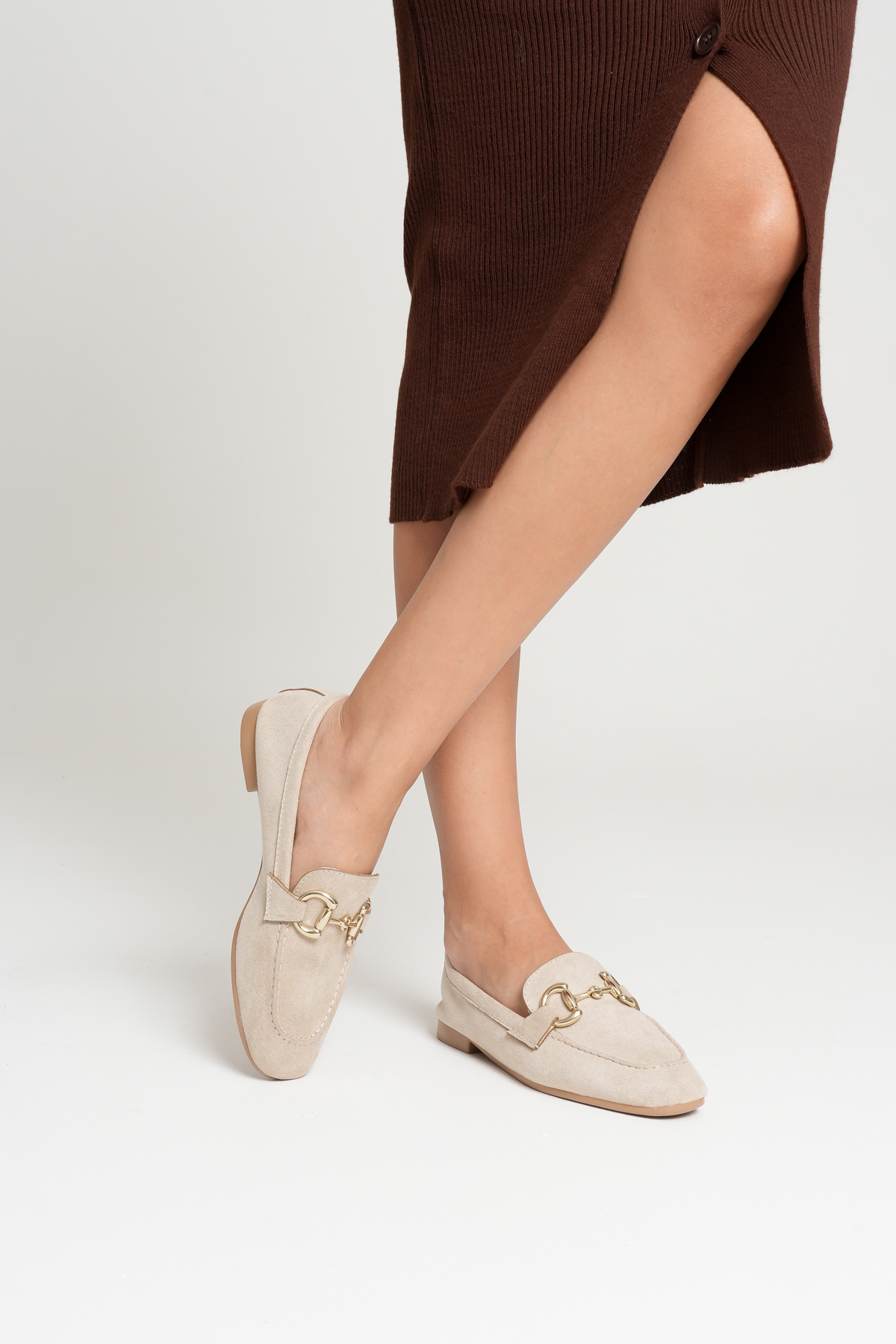 Artgoo  kadın bej süet günlük rahat yumuşak loafer babet ayakkabı - Görsel 4